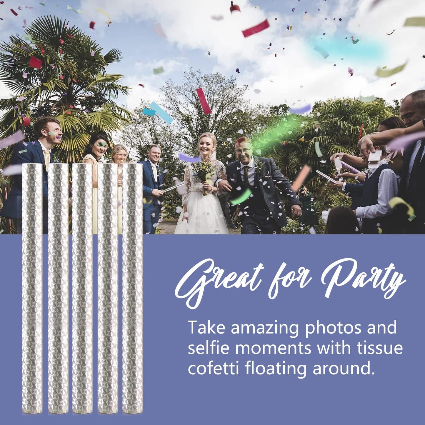 BATTIFE 40Pack Confetti Wands, Colorful Confetti Shoot Poppers, Tissue Paper Flick Flutter Sticks for Wedding Celebrations, Birthday, Multi-Color, 14 inch