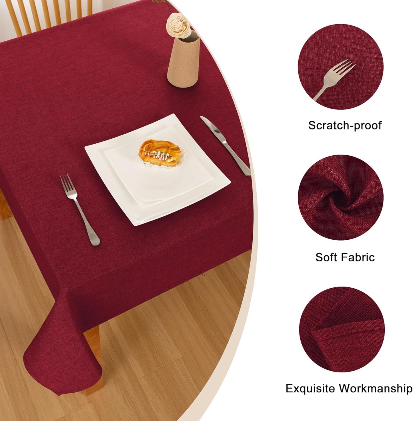 Hiasan 2 Pack Faux Linen Square Tablecloth - Wrinkle and Stain Resistant Washable Table Cloth for Kitchen Dining Room Holiday Table Cover for Party Dinner, Red, 30 x 30 Inch