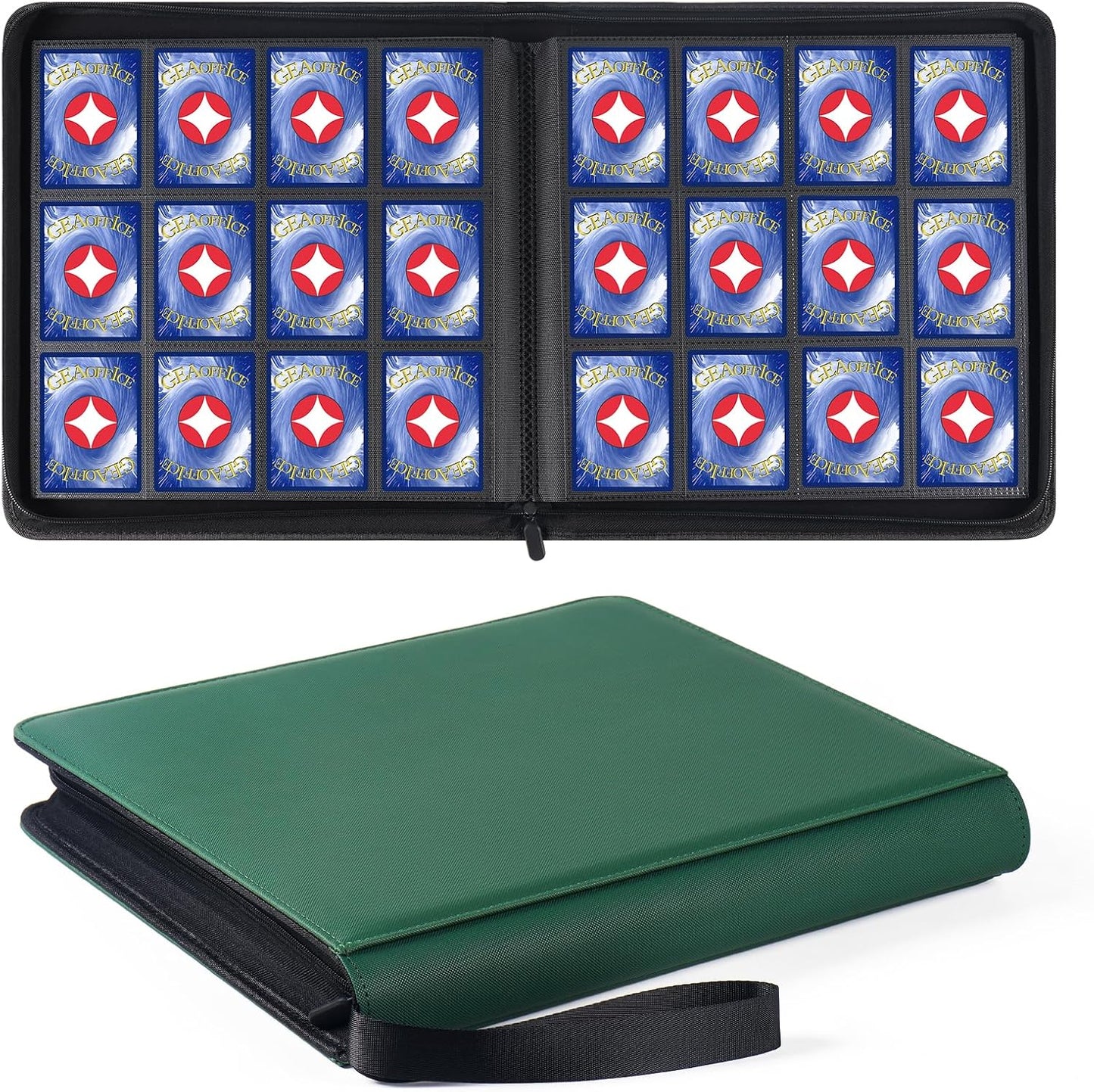 GEAoffice Trading Card Binder 12 Pocket for 720 Cards, Ringless Side Loading Card Collection Binder Album Folder for MTG, TCG, Game&Sports, PU Cover, Non-PVC, Green