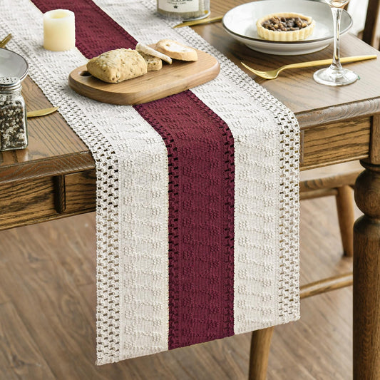 Artoid Mode Red Farmhouse Rustic Table Runner, Seasonal Holiday Hollow Kitchen Dining Table Decoration for Home Party Decor 12x72 Inch