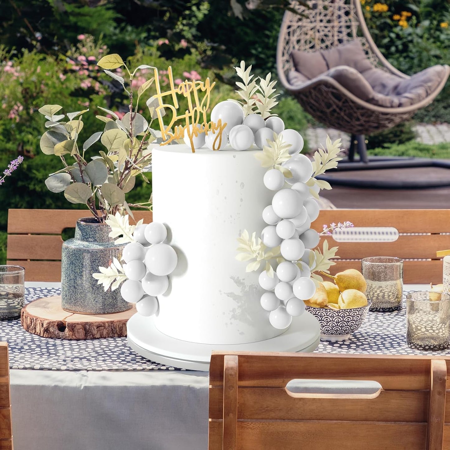 MIAHART Ball Cake Toppers Boho Grass Cake Topper Ball Cake Insert Decoration for Birthday Wedding Baby Shower Party Decorations Boho Themed Party Supplies (White)