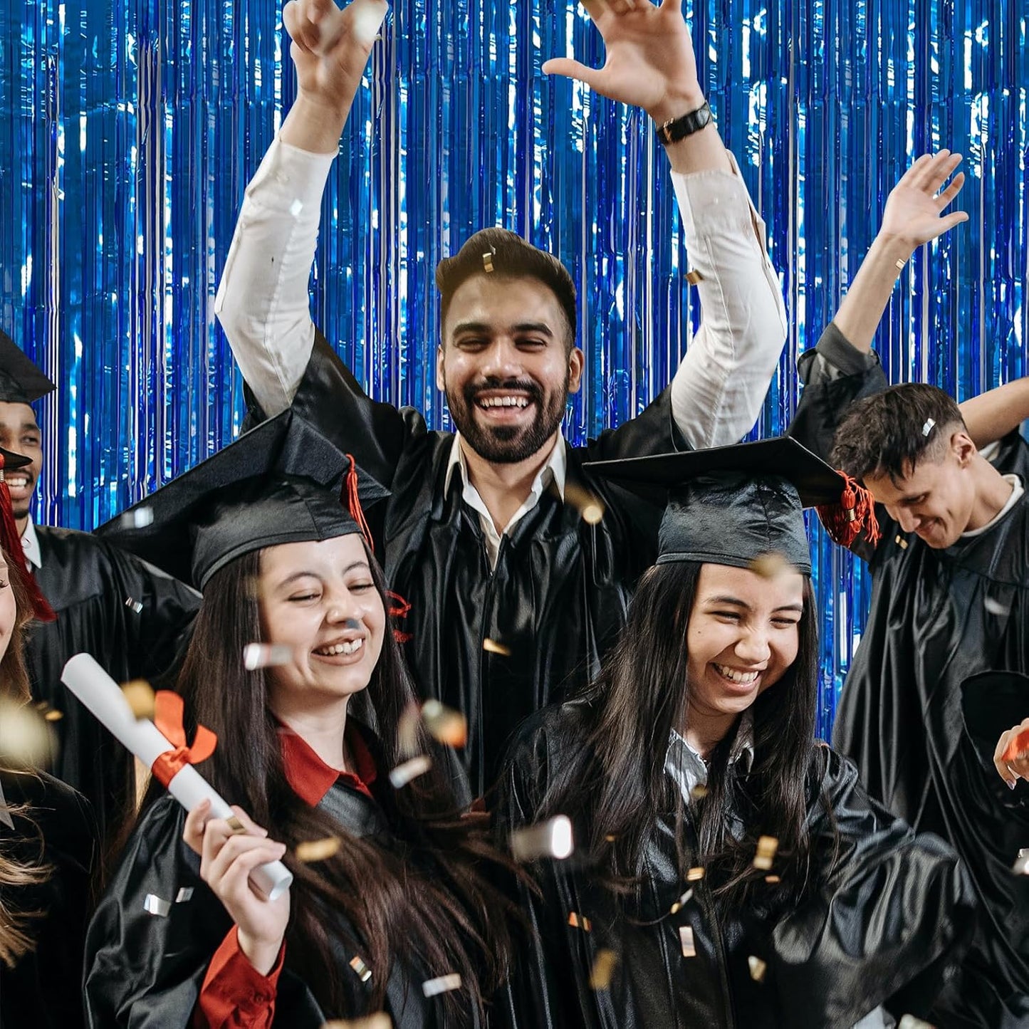 10 Pack Foil Curtain Backdrop Blue Metallic Tinsel Foil Fringe Curtains Photo Booth Props for Birthday Wedding Engagement Baby Shower Bachelorette Christmas Holiday Celebration Party Decorations