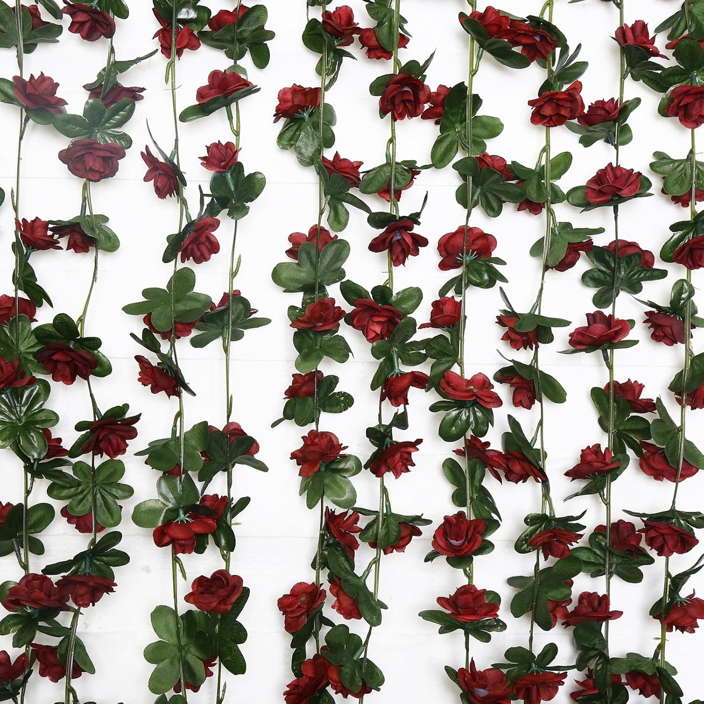 12 PCS 98.4 FT Artificial Flower Garland Red Rose Garland for Wedding Room Decor（12,Wine Red）