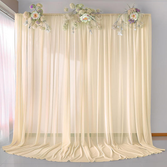 10ft x 10ft Champagne Backdrop Curtains, Wrinkle-Free Sheer Chiffon Fabric Photo Backdrop Drapes for Wedding Arch Party Ceremony Stage Photography Decorations