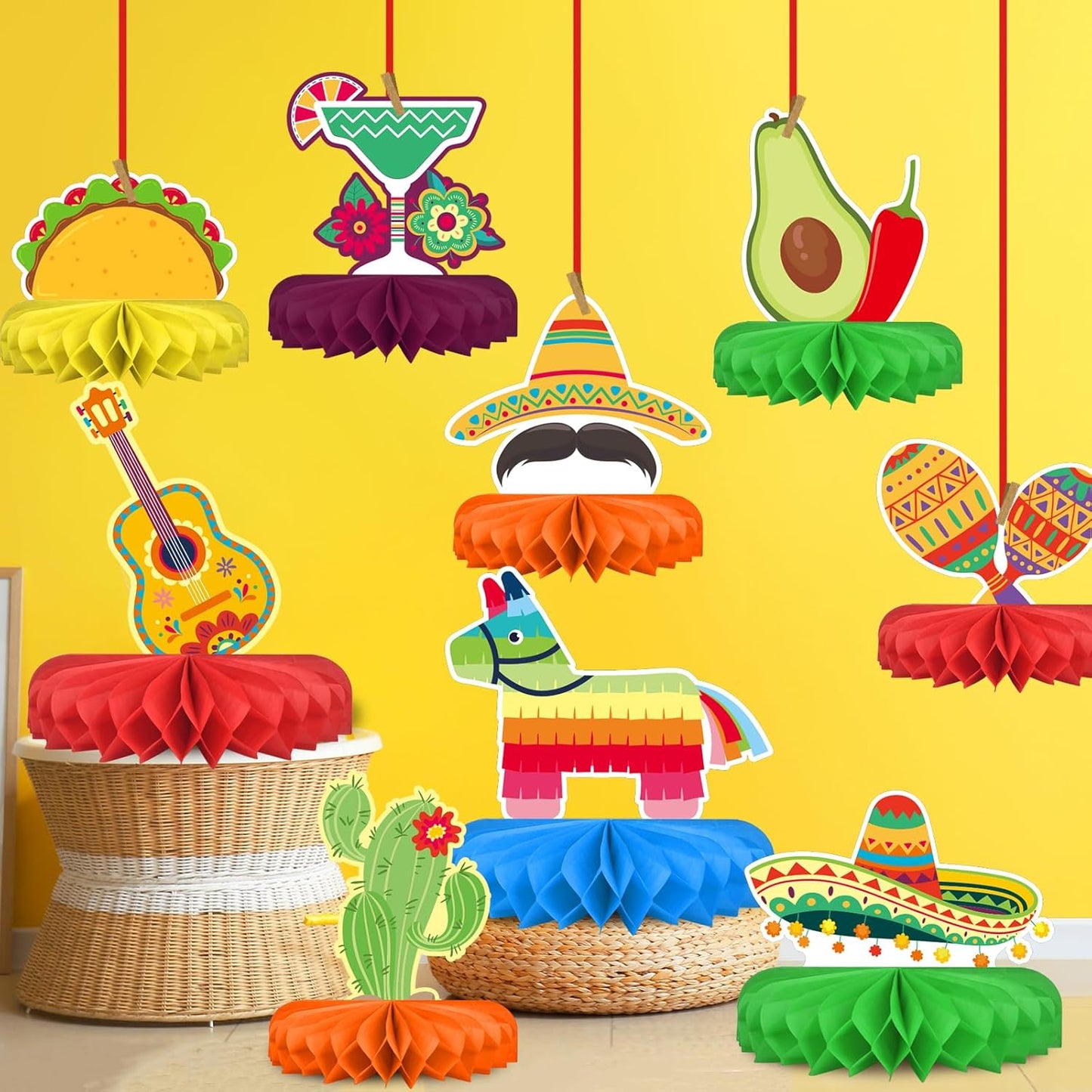 Fiesta Party Decorations - Authentic Mexican Themed Honeycomb Centerpiece for Cinco De Mayo, Taco Parties, Birthdays & Day of the Dead Celebrations