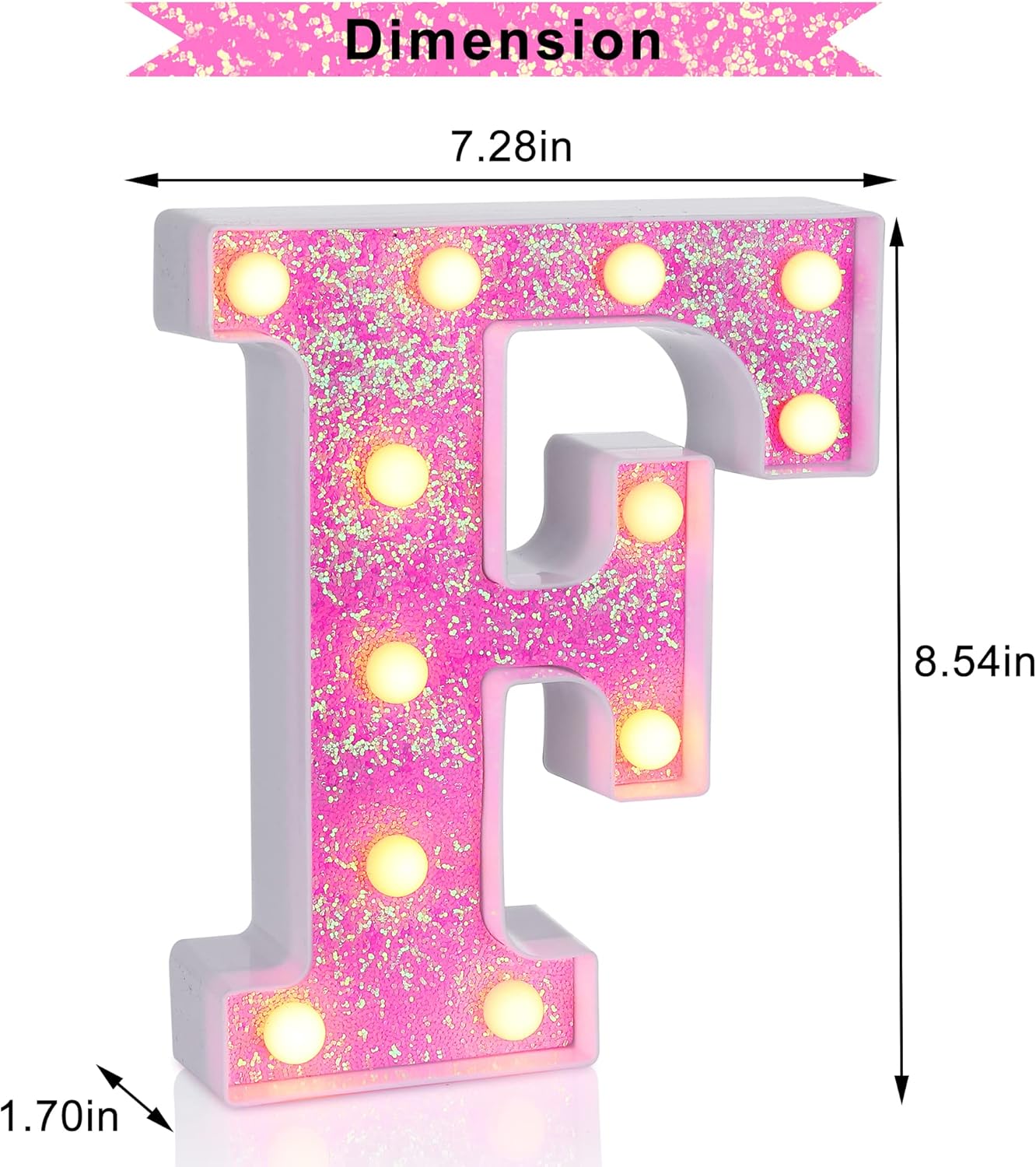 Foaky Pink Light up Letters，Pink Party Decorations,Girls Room Decor,Glitter Light Up Letters,Alphabet Letter Sign for Night Light Birthday Party Girls Gifts, Home Bar Decoration（F）