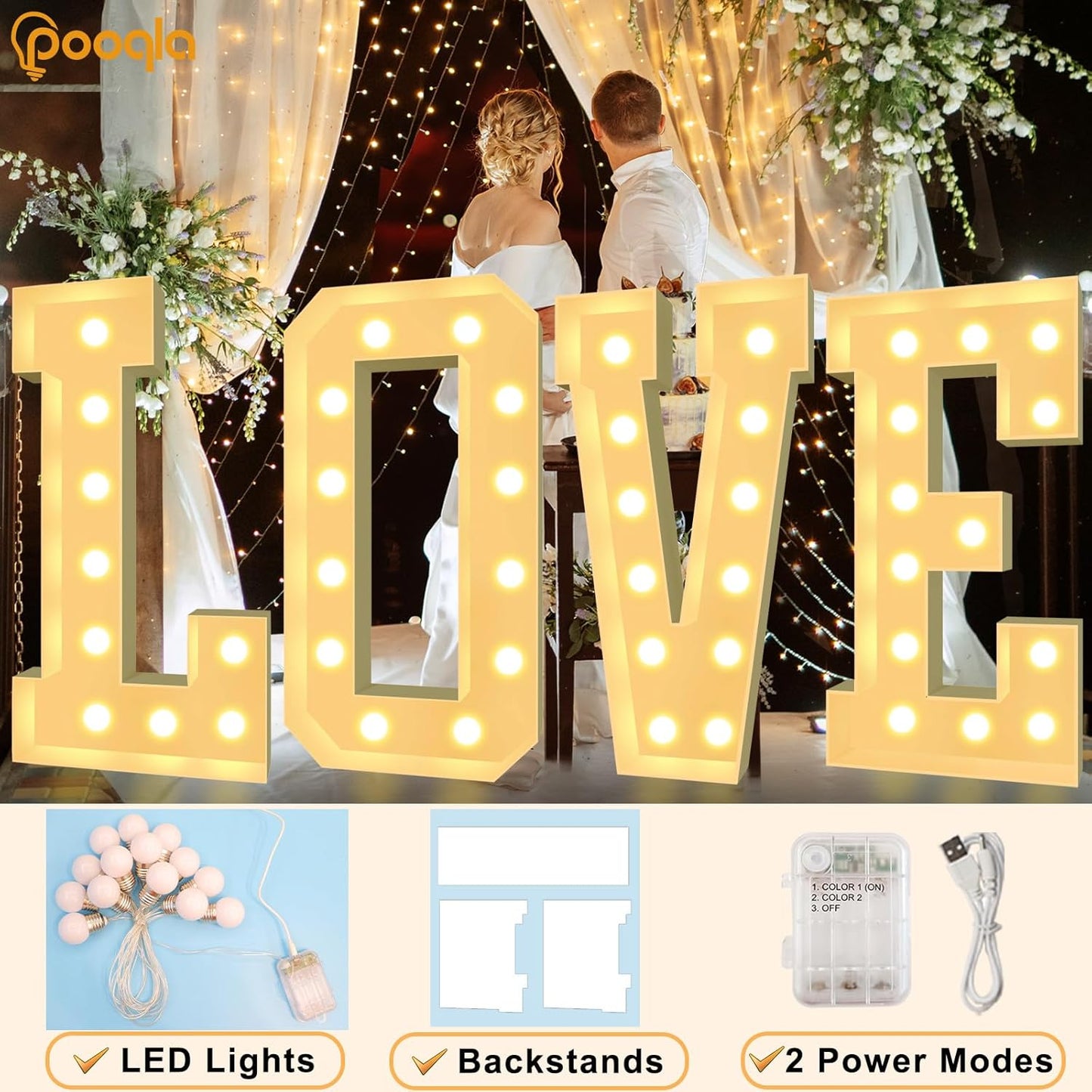 Pooqla 4 FT Marquee Light Up Letters, Cool White and Warm White Marquee Letters 4 Feet Tall, Giant Letter Sign Big Mosaic Letter for Balloons Birthday Party Anniversary Wedding Decorations, LED &