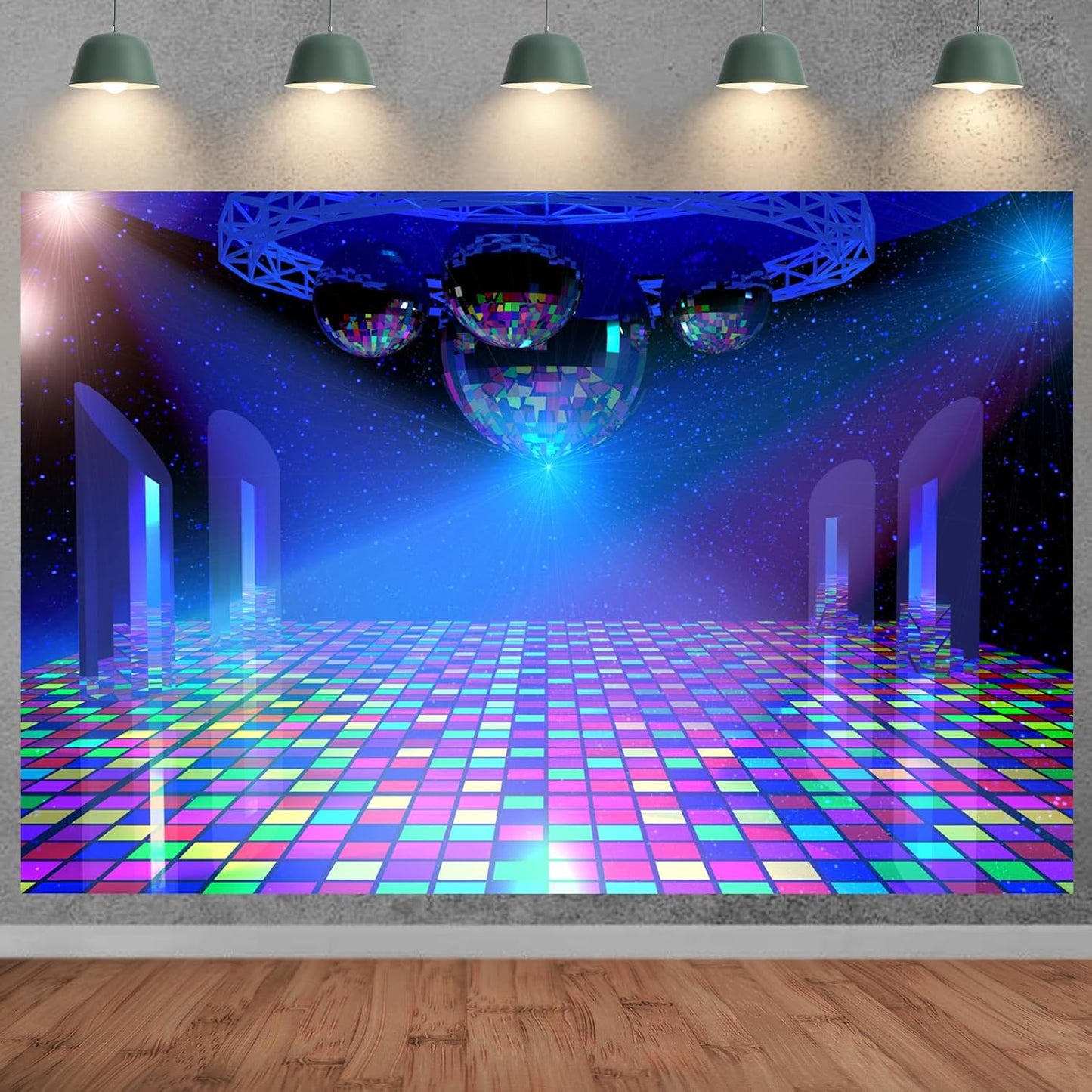 Dancing Party Backdrop 7x5ft Disco Stage Background with Lights - 70s 80s 90s Music Dance Theme Banner Decorations for Birthday Parties & Photo Shoots