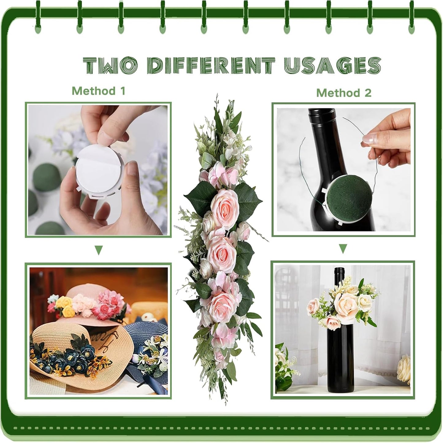 24PCS Round Floral Foam Blocks Holder Set Mini Flower Foam with Bouquet Accessories，Floral Wire, Plant Tape,Crafts Gift Ribbon