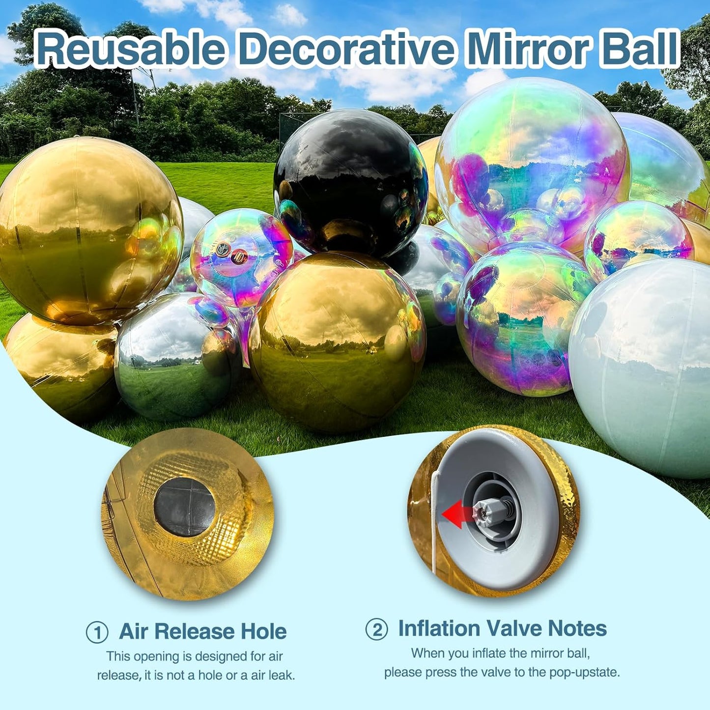 Inflatable Mirror Ball, Silver Big Shinny Balls Reusable Large PVC Disco Ball Balloon for Large Event Decoration, Party, Wedding Decor, Concerts, Stage (1 Pcs, 0.6m/23.6in Without Air Pump)
