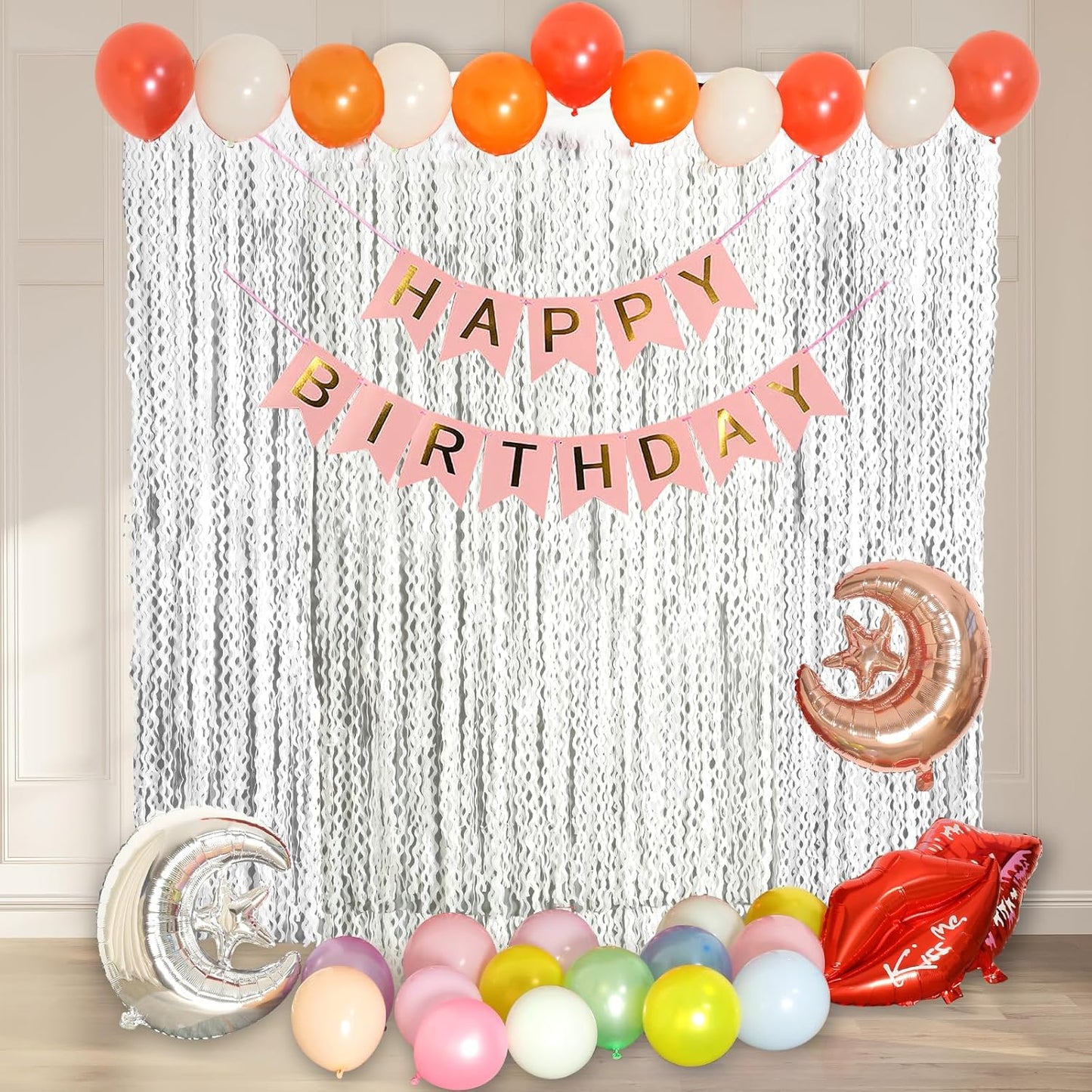 4 Pack White Door Streamers Foil Backdrop - 3.3x6.6ft Metallic Tinsel Foil Fringe Curtains Photo Booth Backdrop for Party Decoration