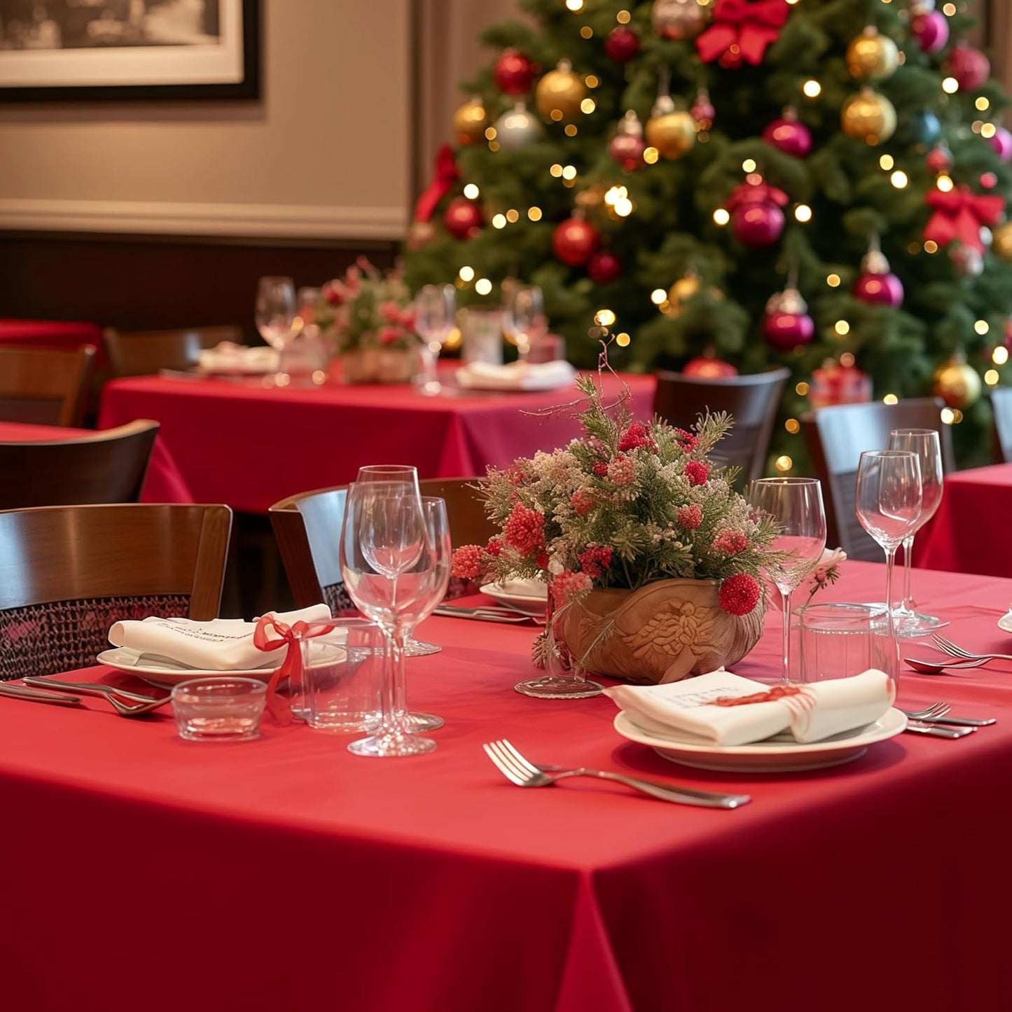 sancua Christmas Red Square Tablecloths 70x70 Inch, 2 Pack - Fabric Table Cloth for Square or Round Tables, Washable Polyester Table Cover for Dinner, Holiday Party, Decorative Display Tables