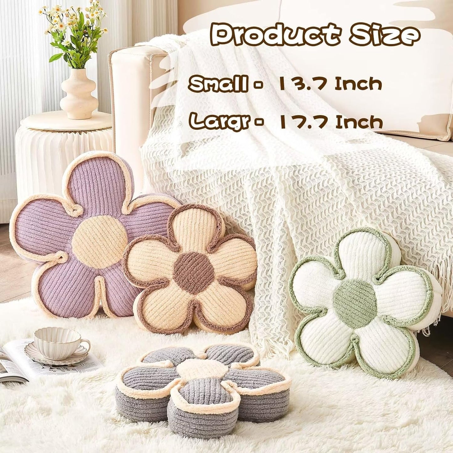 Flower Shaped Floor Cushion, Soft Decorative Throw Pillow, Cute Seating Cushion, Plush Pillow for Sofa Couch Bed (13.7 Inch, Lavender)