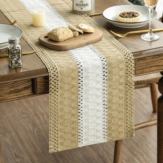Artoid Mode Burlap Brown Farmhouse Rustic Table Runner, Seasonal Hollow Kitchen Dining Table Decoration for Home Party Decor 12x48 Inch