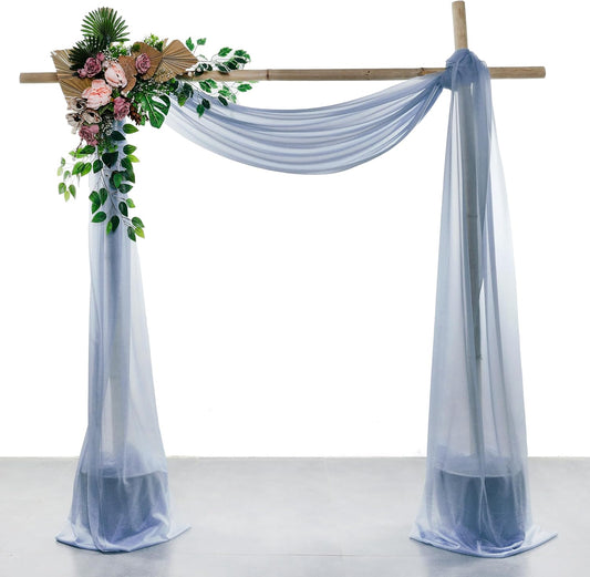 VDS Pack of 2 Panel (30 Inch X 30 Feet) Wedding Arch Draping Fabric Sheer Chiffon Fabric Drapery for Wedding Ceremony Reception Swag Backdrop Canopy Chuppah ARBO Altars Decoration (Dusty Blue)