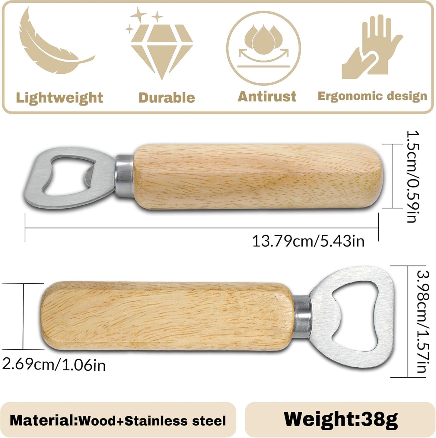 15-100PCS Custom Bottle Openers Bulk, Beer Bottle Opener with Wooden Handle, Engraved Groomsmen Gifts, Wedding Favors, Birthday Favors, Gift for Wedding, Party, Bar, Home, Kitchen, Restaurant