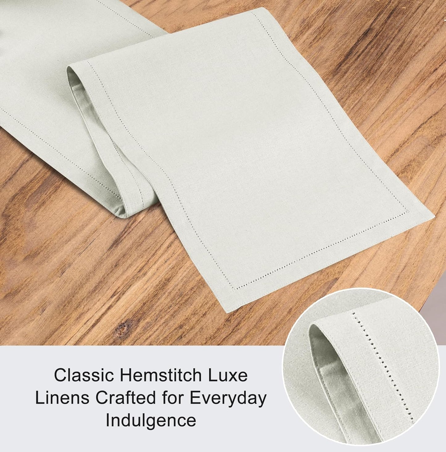 Ruvanti Linen Table Runner 72 Inches, Classic Hemstitch, Washable, Reusable, Non-Slipping, Stain Resistant- Perfect for Parties, Weddings, Dinners, Thanksgiving, Christmas, Indoor use – Ivory