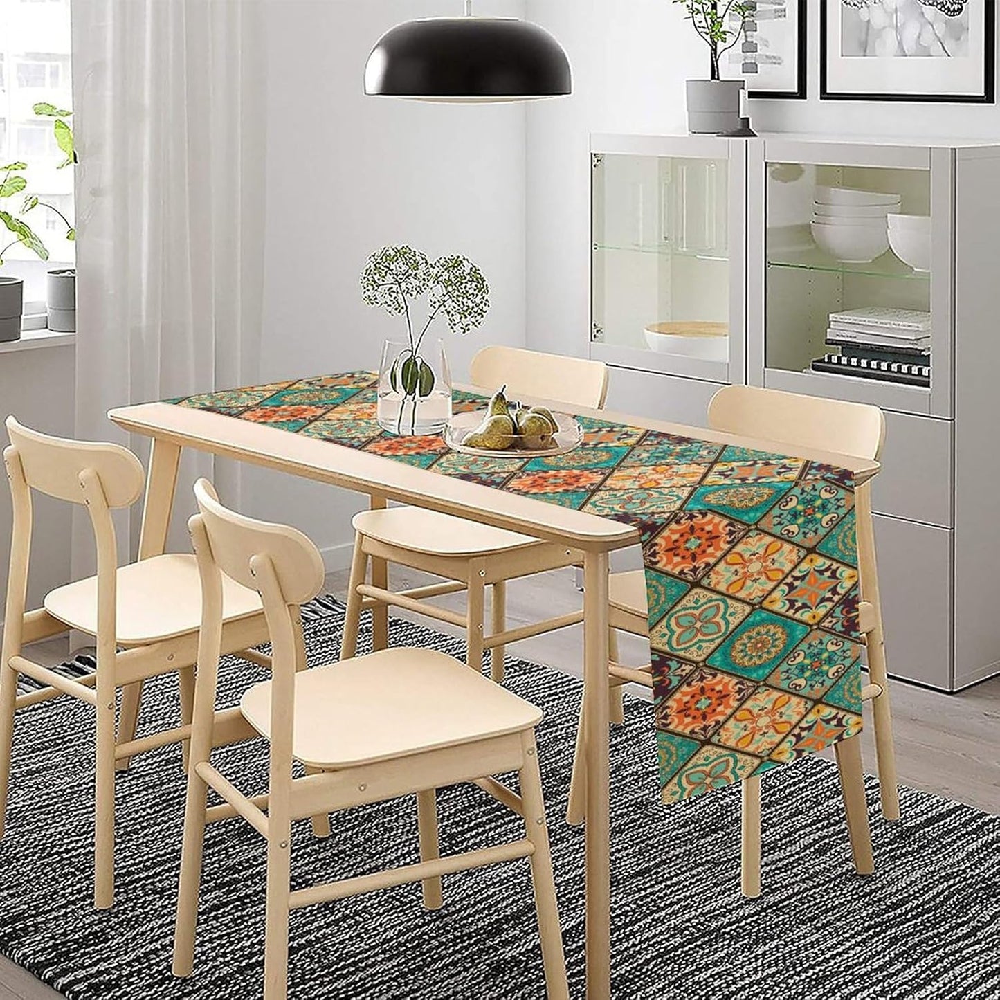 Boho Floral Table Runner,Vintage Bohemian Style Table Runner for Kitchen Dining Table Home Party Decoration 13x60 Inch