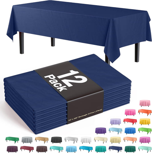 Party Solids 12-Pack Premium Plastic 54in. x 108in. Rectangle Table Cover - Navy Blue
