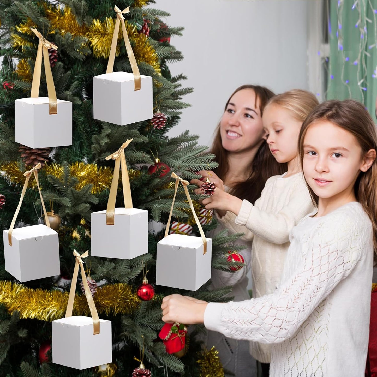 DOYIDE Small Gift Boxes, 20 Pack 5x5x5 Inch White Elegant Paper Boxes with Ribbons, Crafting, Christmas Gift Box Wedding Party Favor, Cupcake, Candy, Bridesmaids Proposal Box