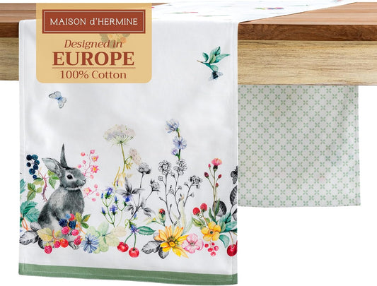 Maison d' Hermine Table Runner 100% Cotton Double Layer Table Runners 108 inches Long Decorative for Kitchen Dining Party Baby Shower Wedding Bridal Shower Spring Summer (Printemps, 14.50" x 108")