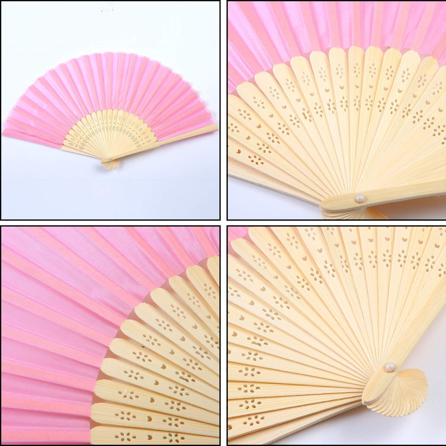 Aneco 18 Pieces Pink Handheld Cloth and Bamboo Folding Fans for Wedding Decoration, Church Gifts, Party Favors, DIY Decoration