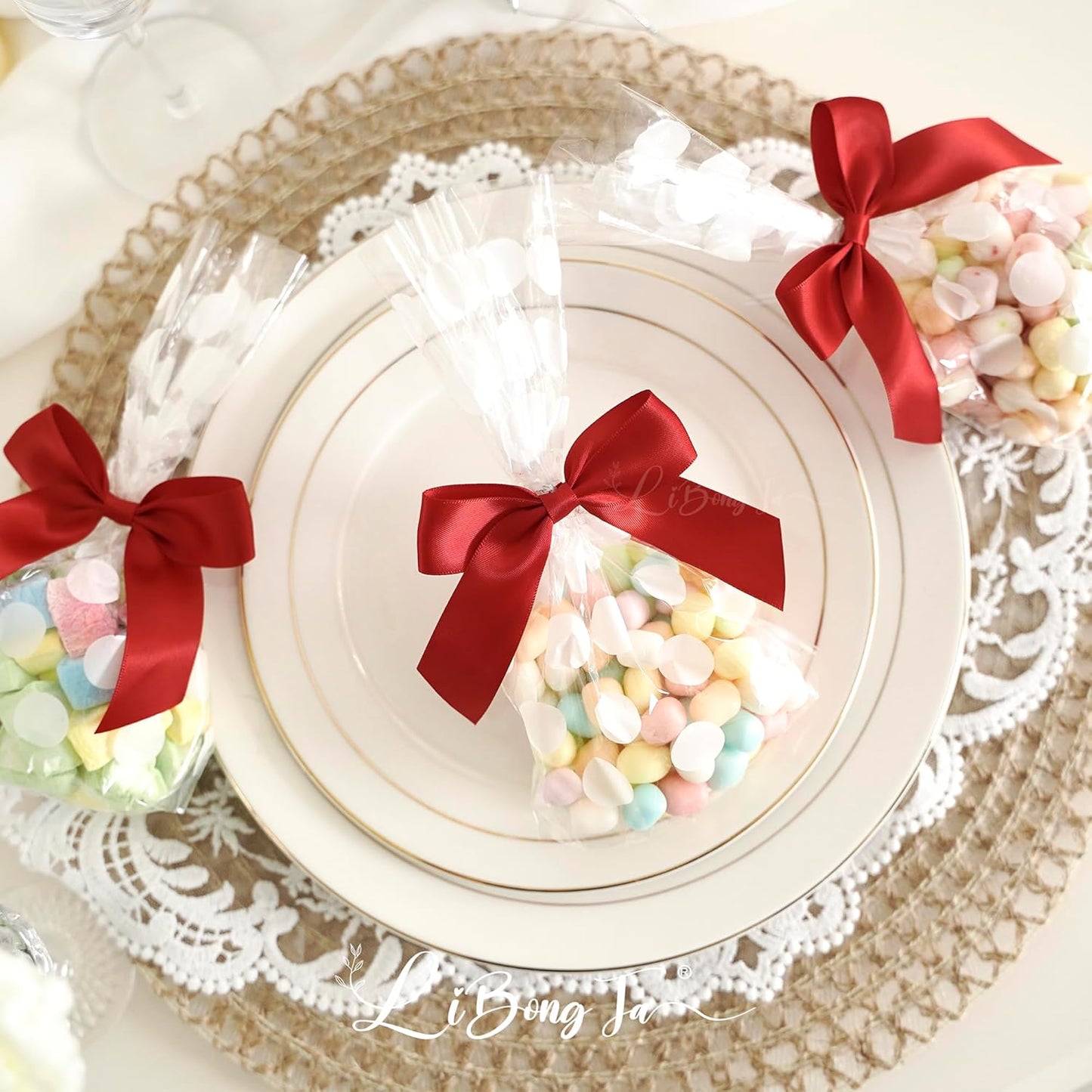 3.5" Red Bow Satin Pre-Tied Bows for Gift Wrapping, Small Bows for Crafts, Premade Bows, Candy Apple Bows, Twist Tie Bows for Cake Decorating, Party Favor, Wedding Decoration-36 Counts