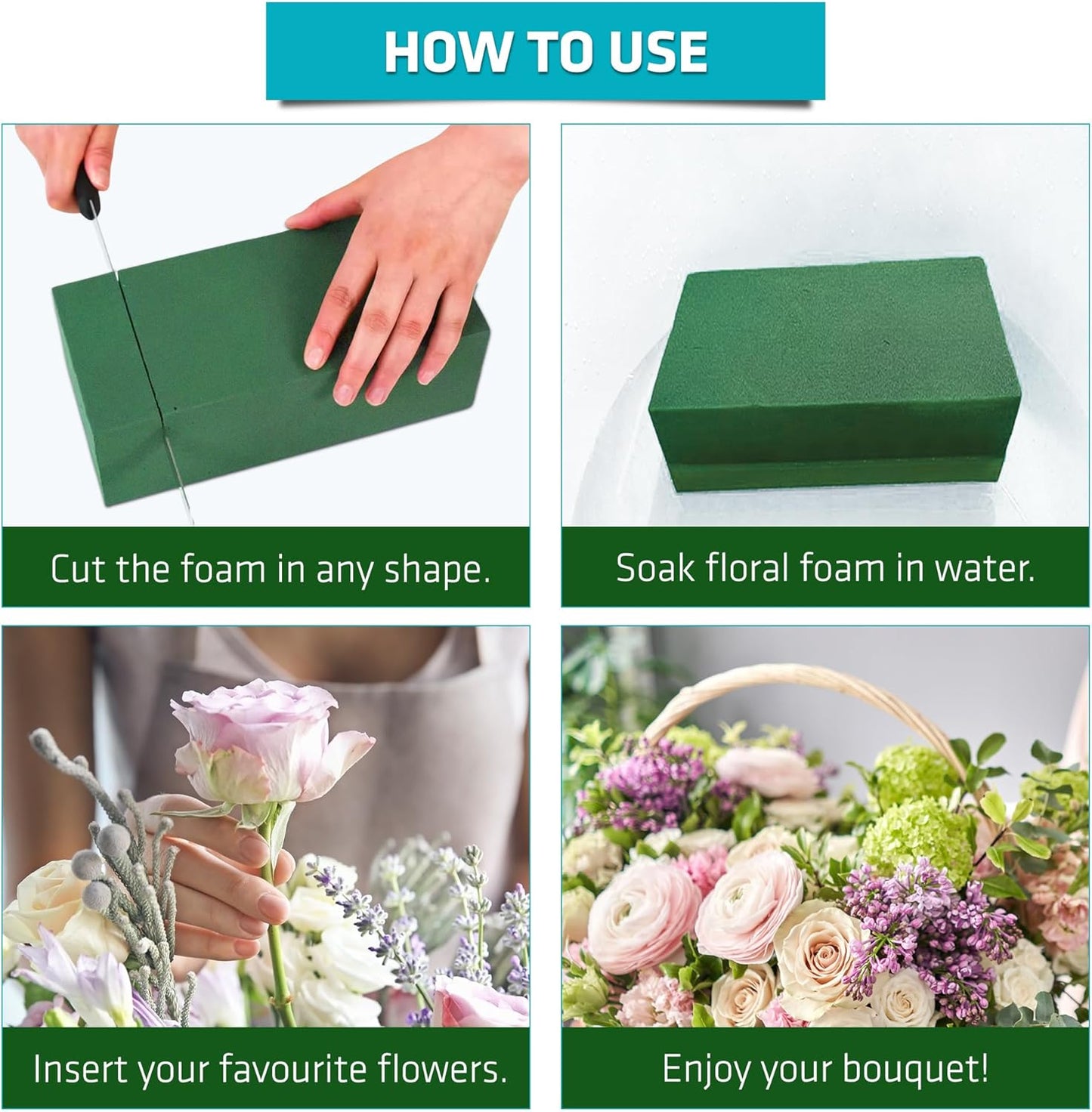 3 PCS Wet Floral Foam Blocks for Fresh Flowers, Each (5.5"L x 3.1"W x 1.7"H) Green Foam for Flower Arrangements, Florist Bricks for Weddings, Birthday Gifts, Crafts and Garden Decorations