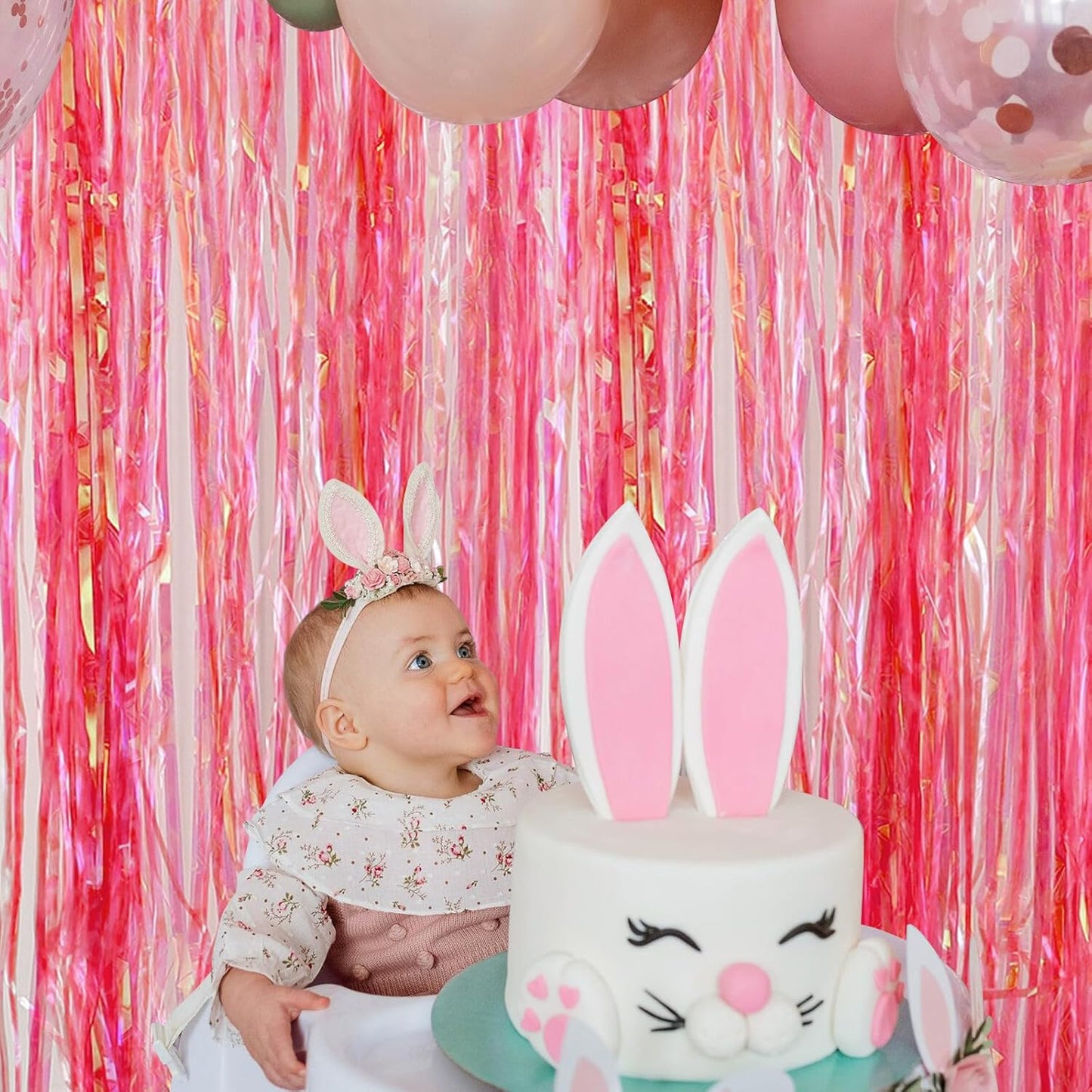 CANREVEL 2 Pack 3.2x6.5 Feet Iridescent Foil Fringe Backdrop Curtains, Clear Pink Tinsel Photo Booth Props Streamers Party Decorations for Birthdays Princess Bachelorette Euphoria Theme Party