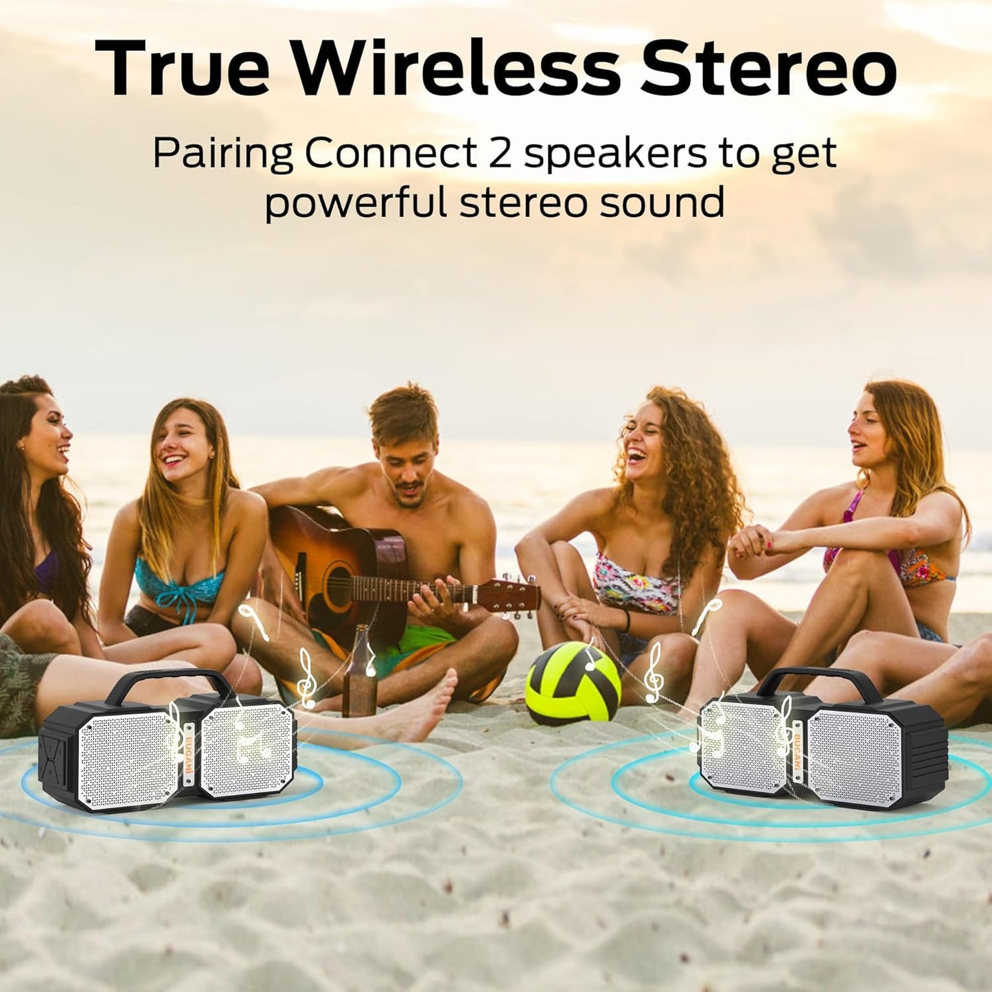 BUGANI Shock Bluetooth Speaker, Portable Bluetooth 5.3, Waterproof Design, 60W High Power Output, Outdoor Speaker, Black (New Model)