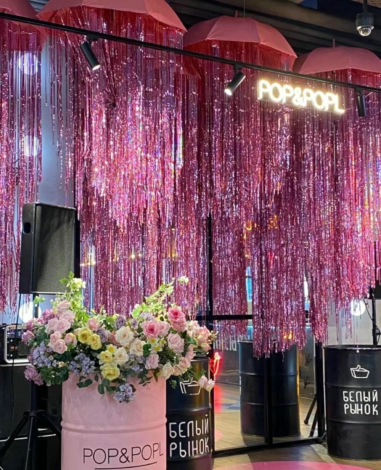 GOER 3.2 ft x 8.2 ft Metallic Tinsel Foil Fringe Curtains Party Photo Backdrop Party Streamers for Birthday,Graduation,New Year Eve Decorations Wedding Decor(3 Packs,Laser Pink)