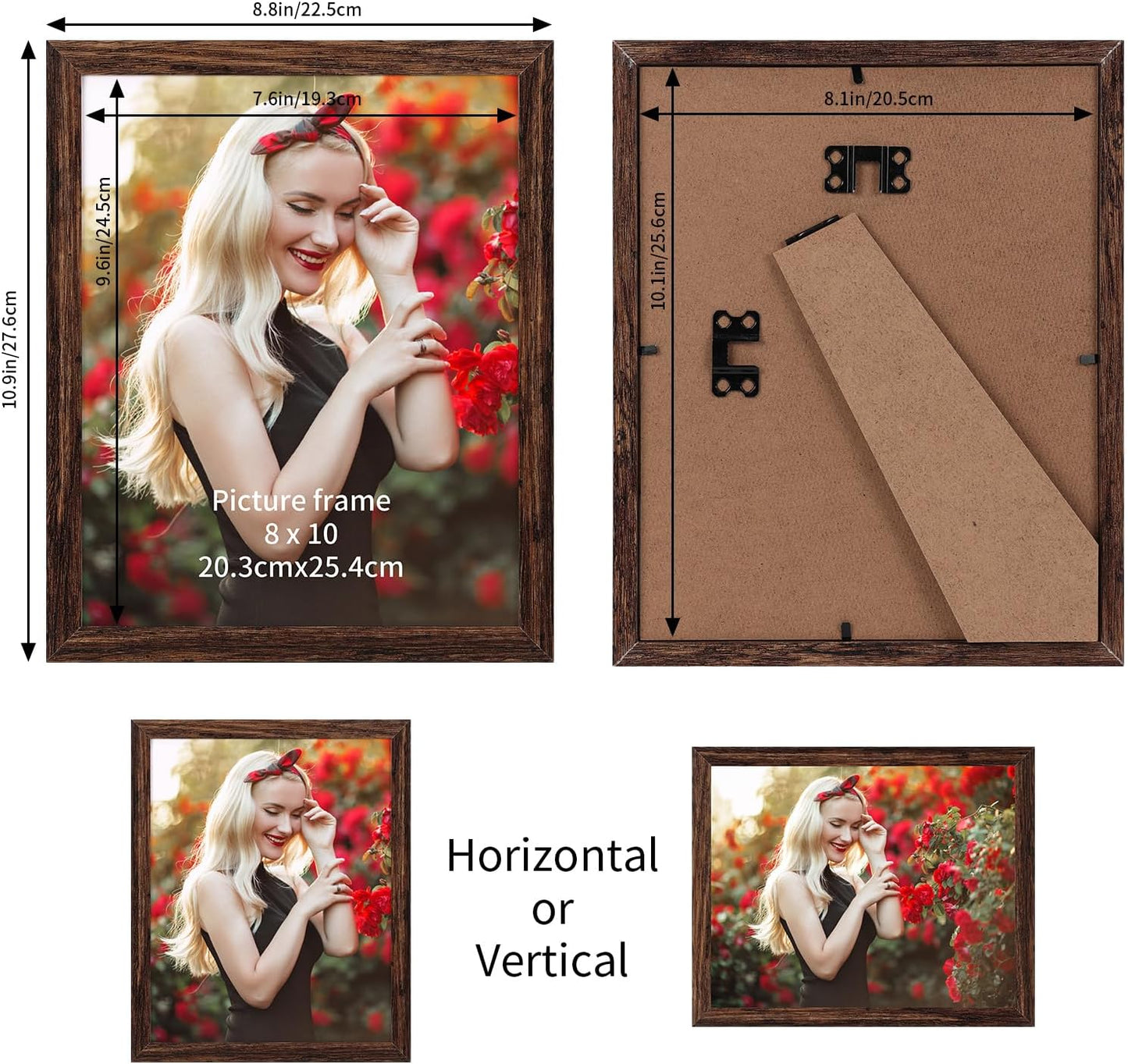 PETAFLOP Wooden Bulk 8x10 Picture Frame Set of 18, Rustic Brown Photo Frames Fits 8 by 10 for Wall or Tabletop Display