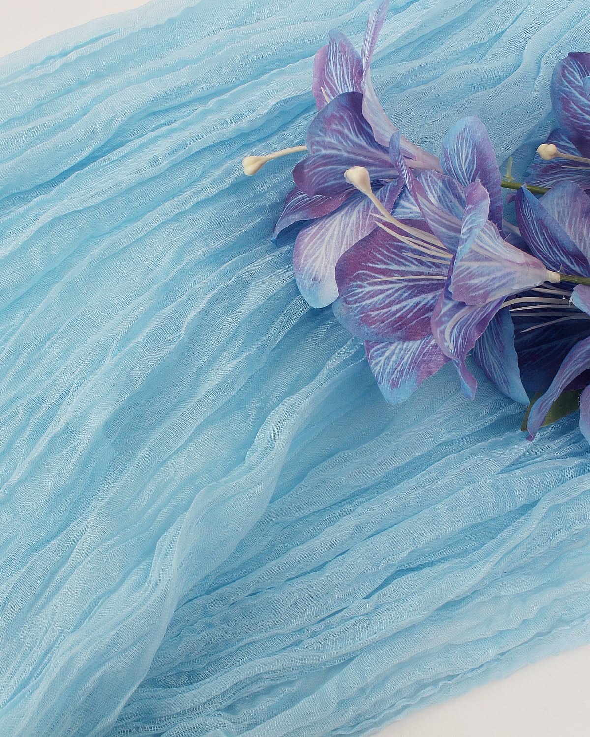 Blue Cheesecloth Table Runner 120 Inch, Light Blue Boho Gauze 10 FT, Rustic Cheese Cloth Table Runner for Wedding, Baby Bridal Shower, Birthday, Party, Holiday Decor Home Decorations