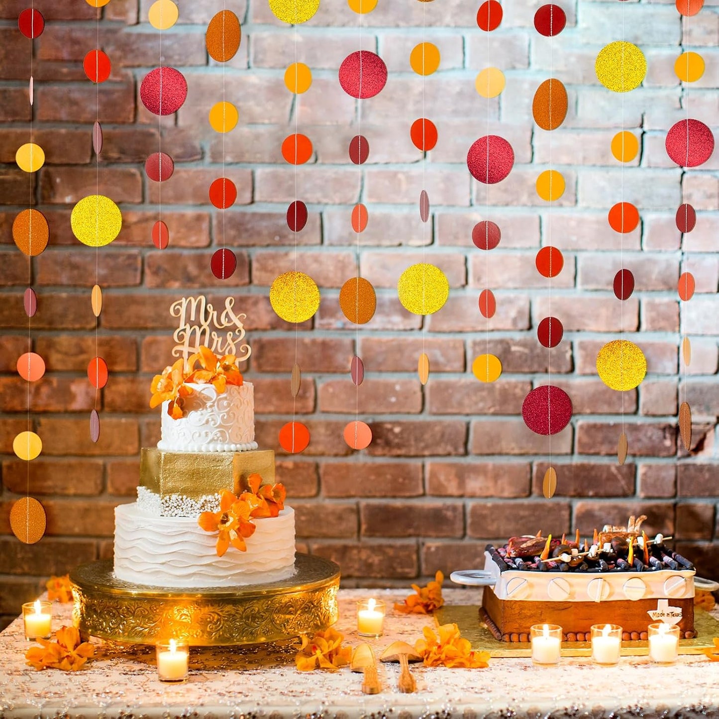 8 Pack Orange Red Glitter Dot Garland, Hanging Circle Streamers Banner, Backdrop Hanging Decorations for Fall Parties, Thanksgiving, Autumn Weddings, Baby Showers and Festive Holiday Decorations