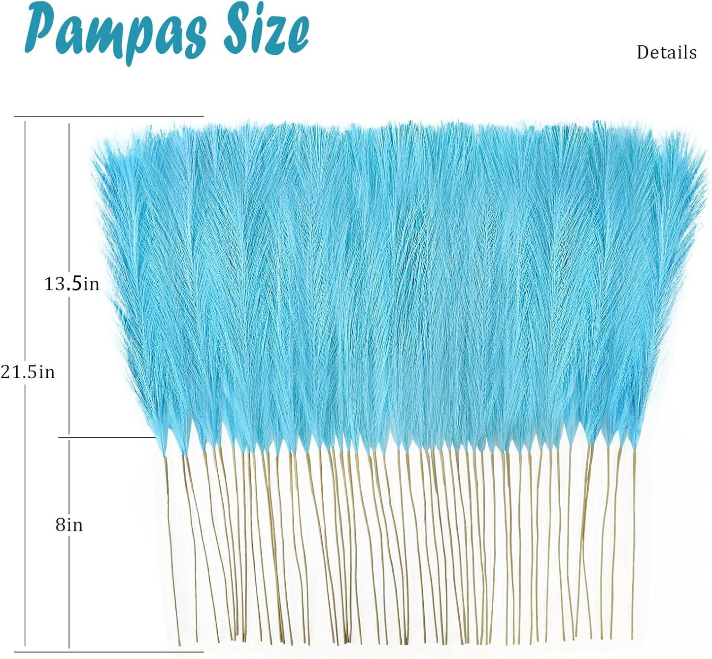 50pcs Faux Pampas Grass, 21.6" Short Artificial Pompous Grass Branches for Vase Filler Home Table Centerpieces Wedding Decor (Light Blue)