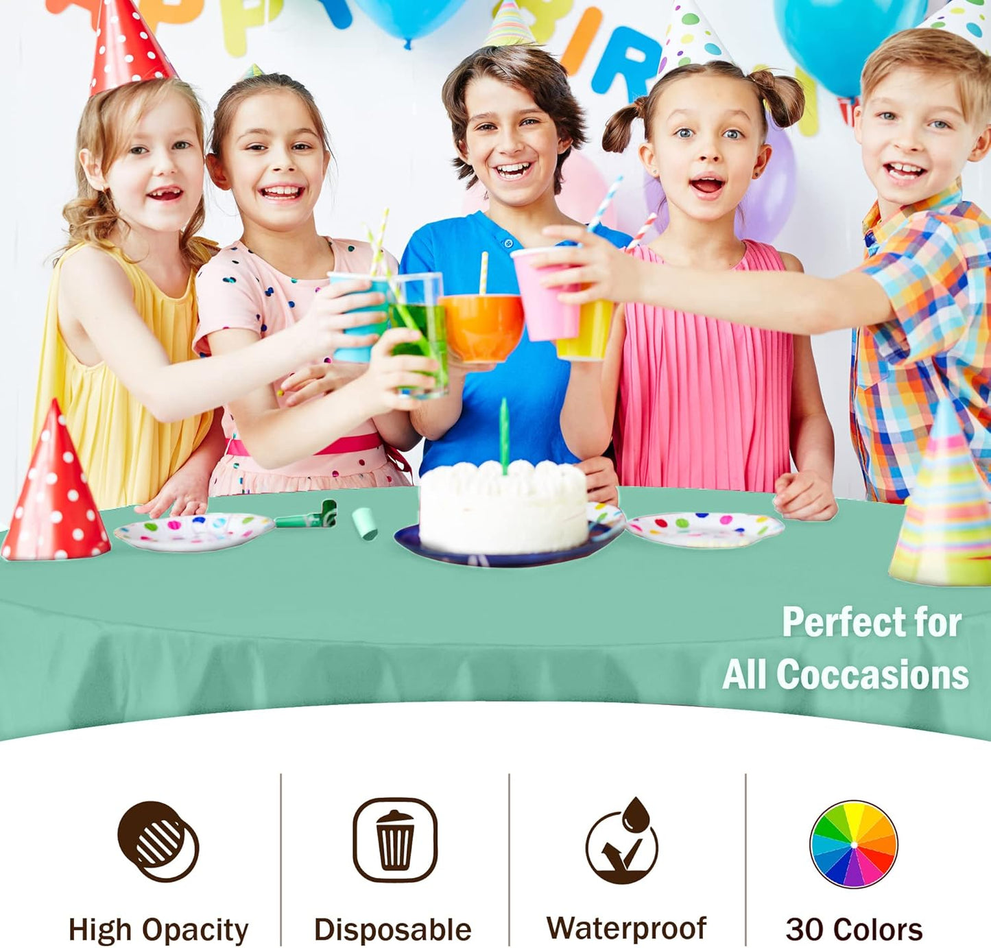 Party Solids Pack Of 12 Premium Plastic Tablecloth 84 Inch Round Table Cover - Light Mint