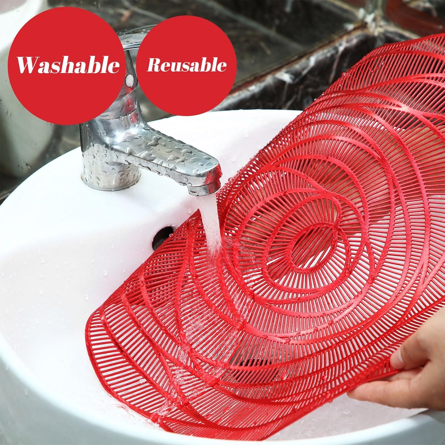 Sieral 12 Set 15 Inch Round Pressed Vinyl Placemats Hollow Out Rose Placemat Set Metallic Slip Resistant Place Mat Coaster Including Place Mats and Coasters for Wedding Dining Kitchen (Red)