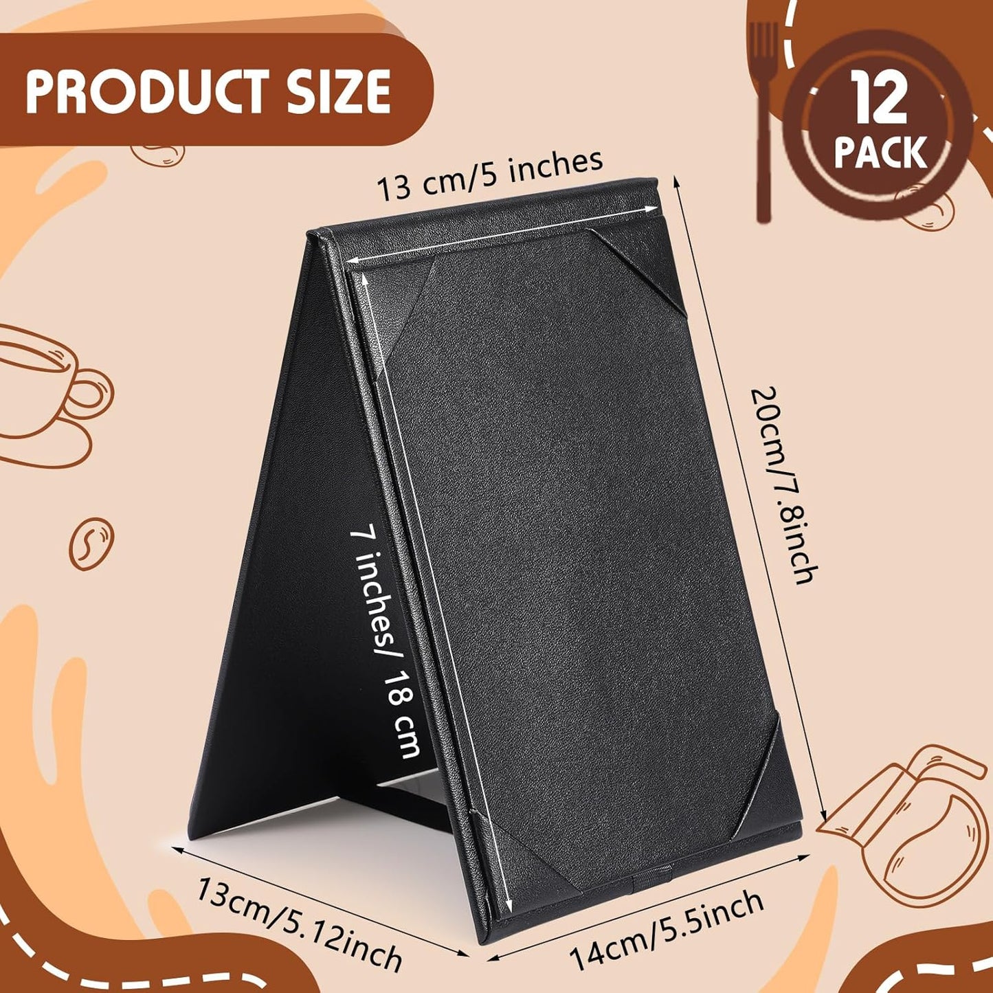 Gerrii Leatherette Table Tents Black PU Leather Menu Covers Bulk Double Sided Frame Sign Holders 2 Side Drink Dessert Menu Folders for Restaurant Coffee Cafe Bar Wedding Supplies(12 Pack,5 x 7 Inch)
