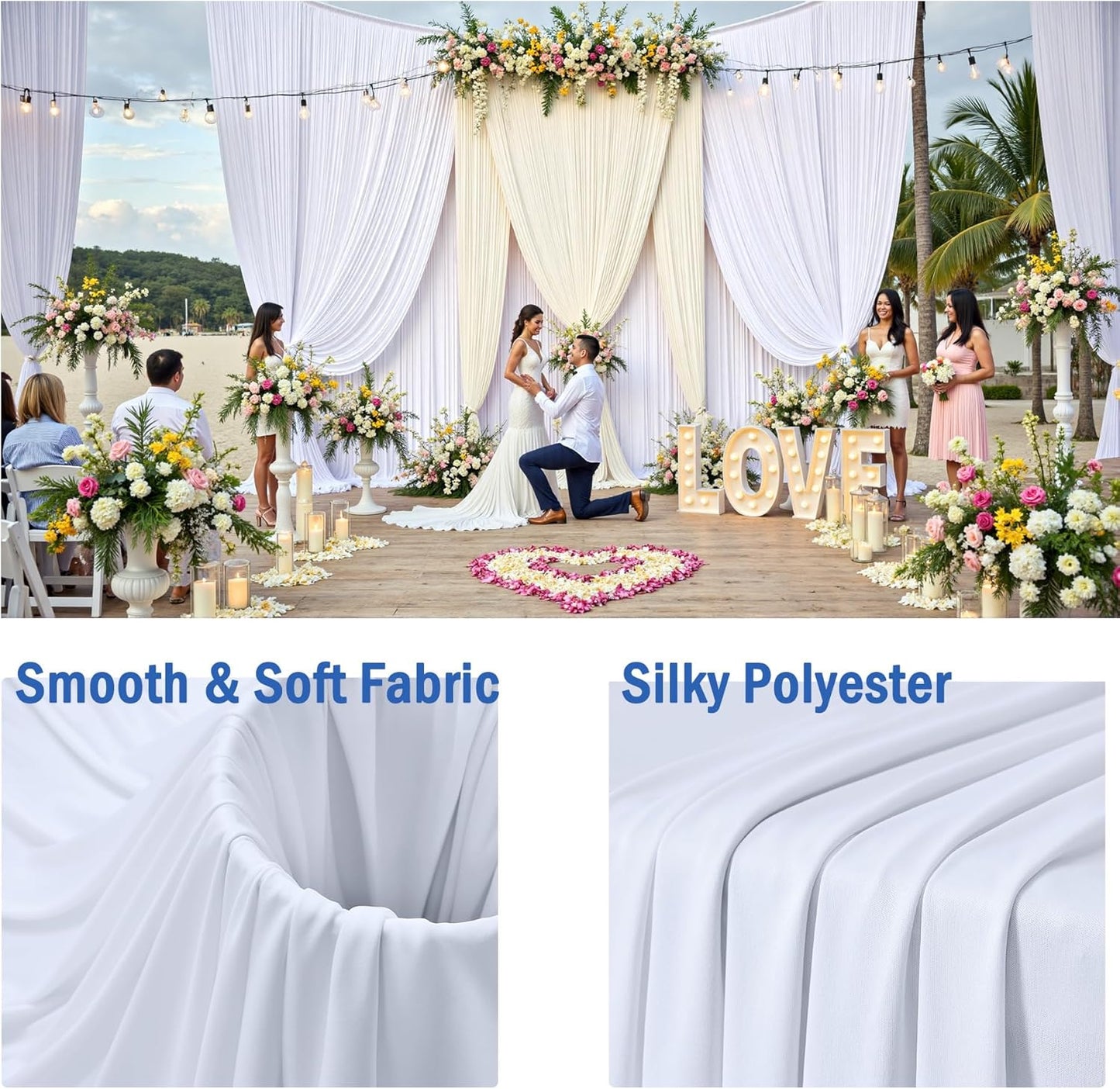 10x10ft Wrinkle Free White Backdrop Curtains for Party Background, 2 Panels 5x10ft Silky Polyester Photo Backdrop Drapes Back Drop Cloth for Wedding Birthday Photography Baby Shower Decor