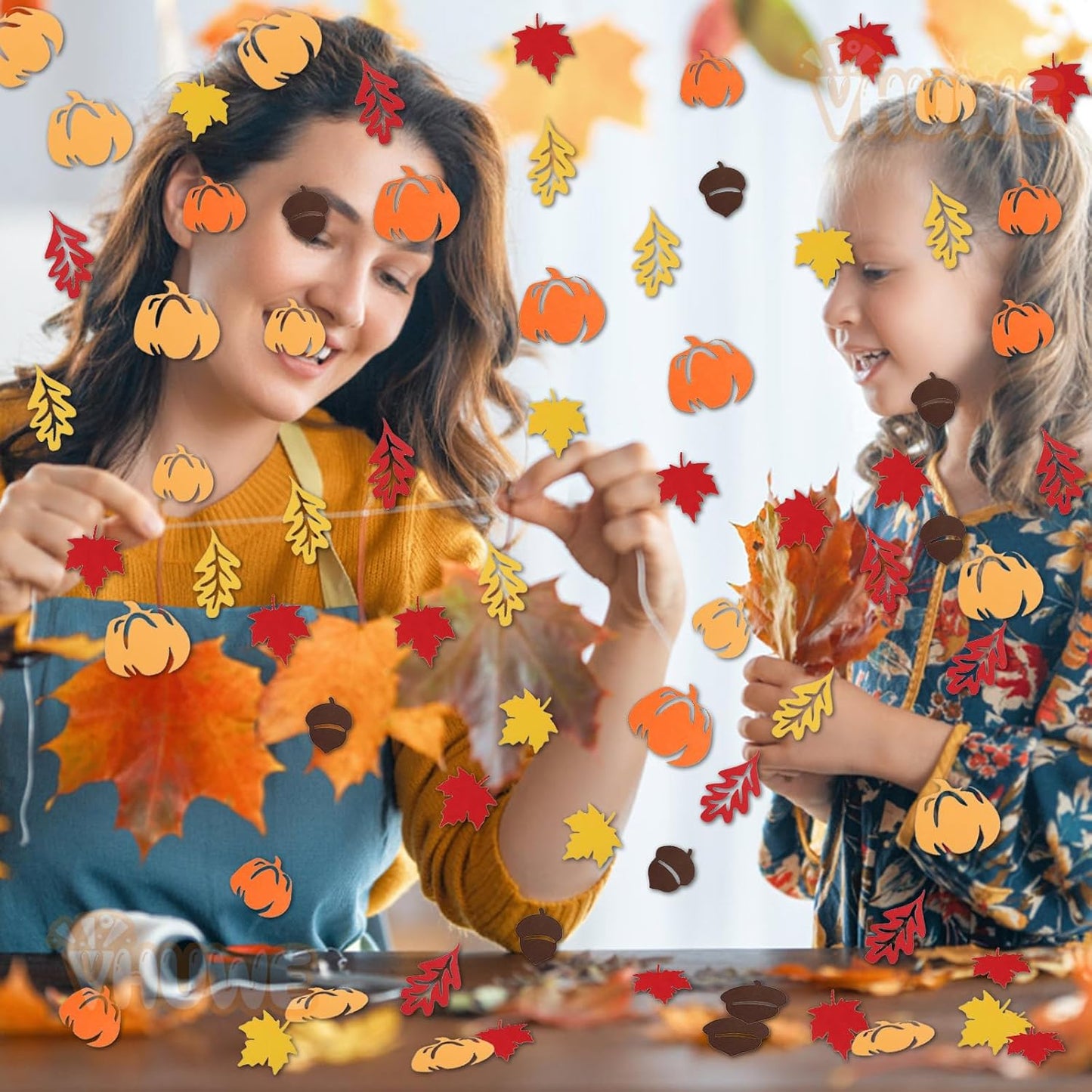 VHUWE Thanksgiving Confetti 200 Pcs, Autumn Fall Confetti, Pumpkin, Pinecones, Thanksgiving Maple Leaves for Thanksgiving Table Decorations and Party Supplies - Paper