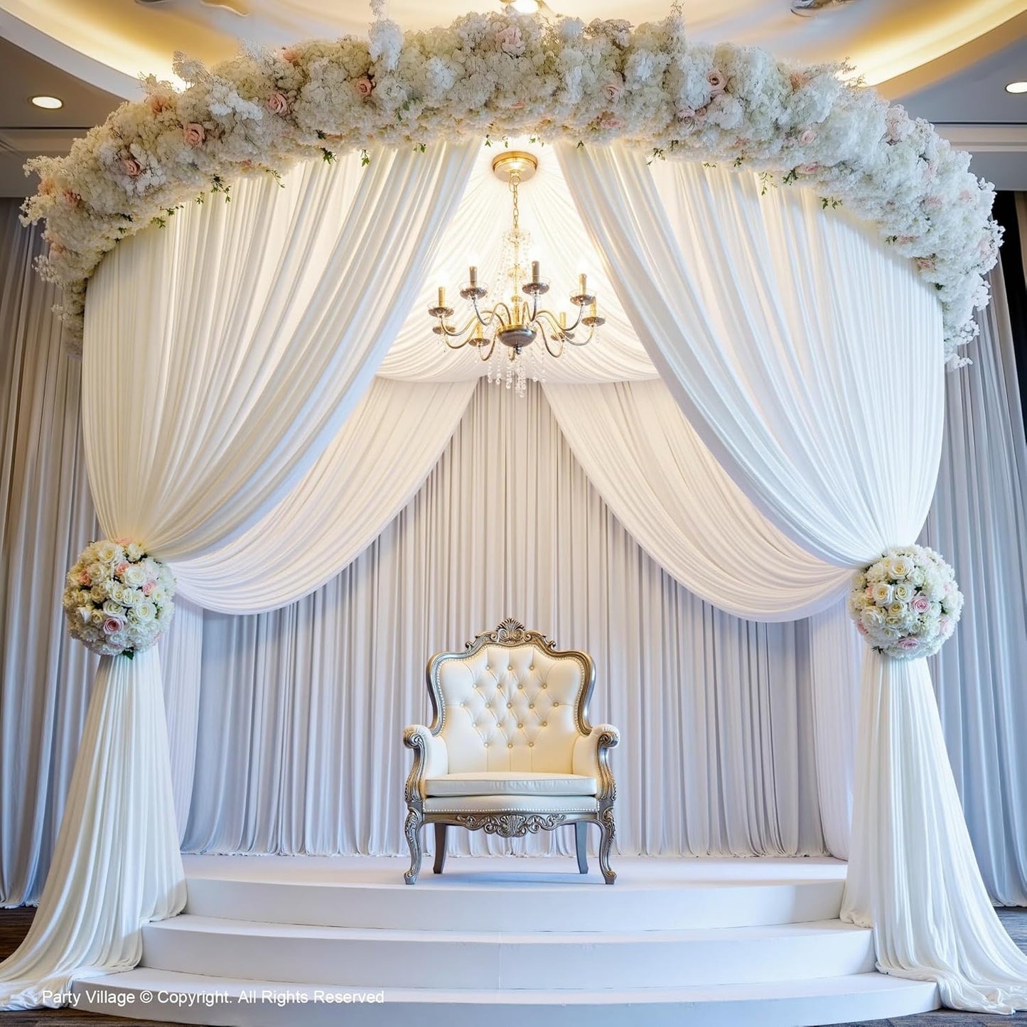 PartyVillage 30ft×15ft White Backdrop Curtain for Wedding Parties, 6 Panels Wrinkle Free 15 FT Long Polyester Photo Backdrop Drapes Back Drop Cloth for Birthday Photography Background