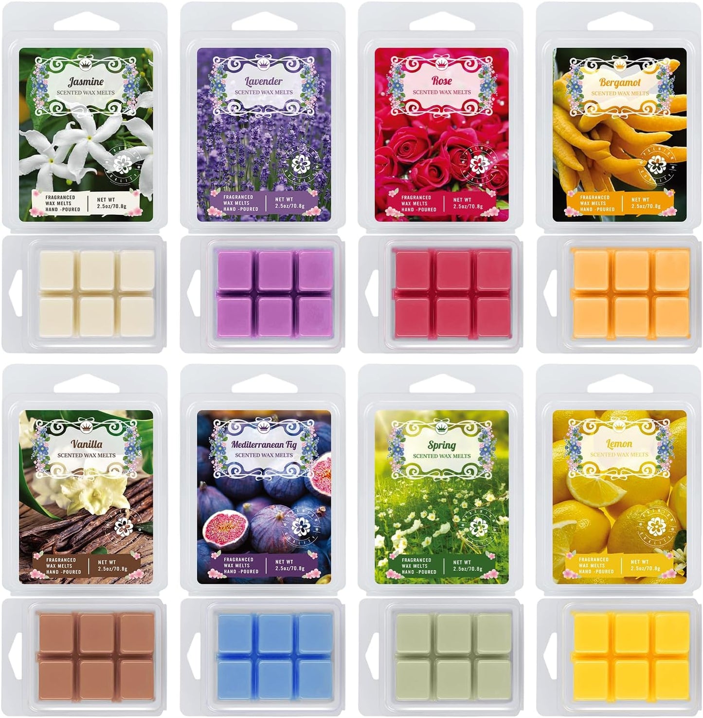 8 Scented Melted Wax Blocks 2.5 oz,Hand Poured Vegan Wax, Immersion Experience Set forYoga, Sleep, Reading and Meditation.