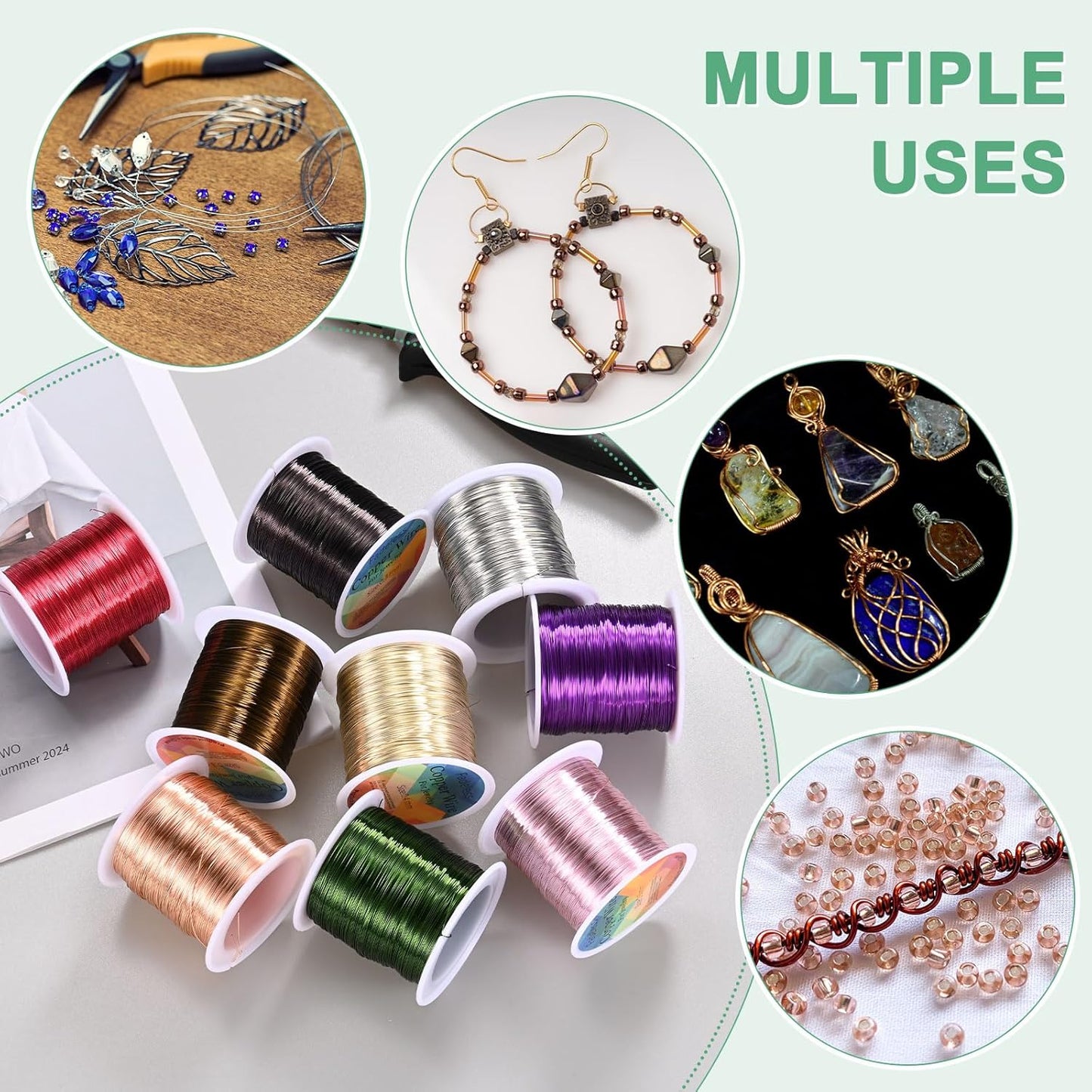 2-Rolls 0.2mm Jewelry Wire, 32 Gauge 328FT Craft Wire Copper Beading Wire for Jewelry Making/Planting/Weaving/DIY Crafting, Soft Metal Wires [100M, Copper Tone]