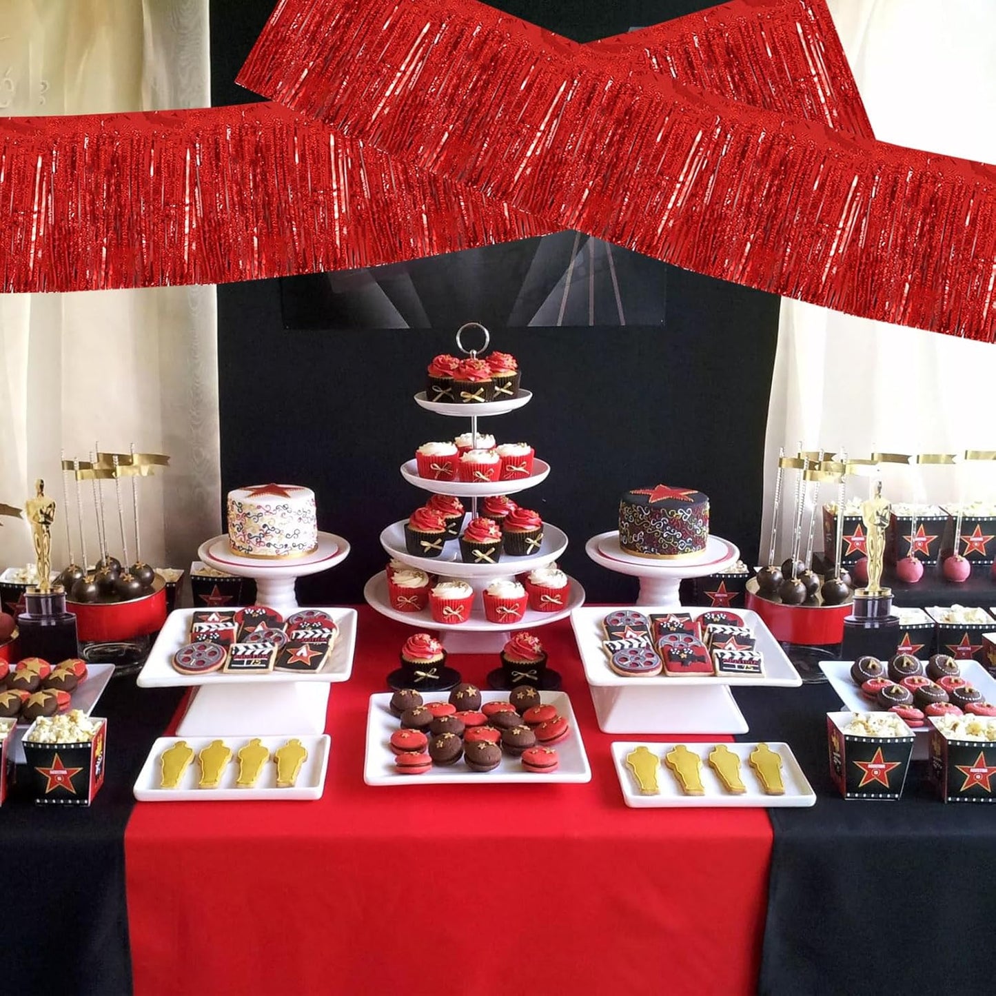 BEISHIDA 3 Packs Metallic Foil Fringe Garland Laser Red Wall Hanging Tinsel Fringe Banners for Car Floats Bridal Shower Wedding Birthday Easter Graduation Holiday Party Decoration(30 Feet)