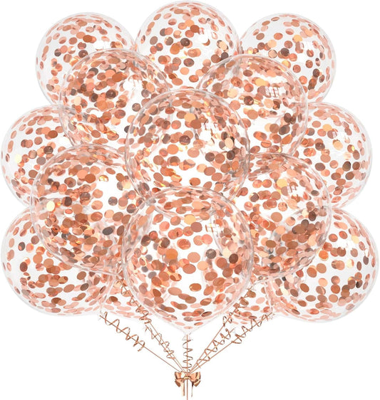50pcs Rose Gold Foil Confetti Balloons,12 inch Latex Balloon with Rose Gold Confetti Inside for Birthday Family Party Wedding Party Baby Shower Decoration Supplies