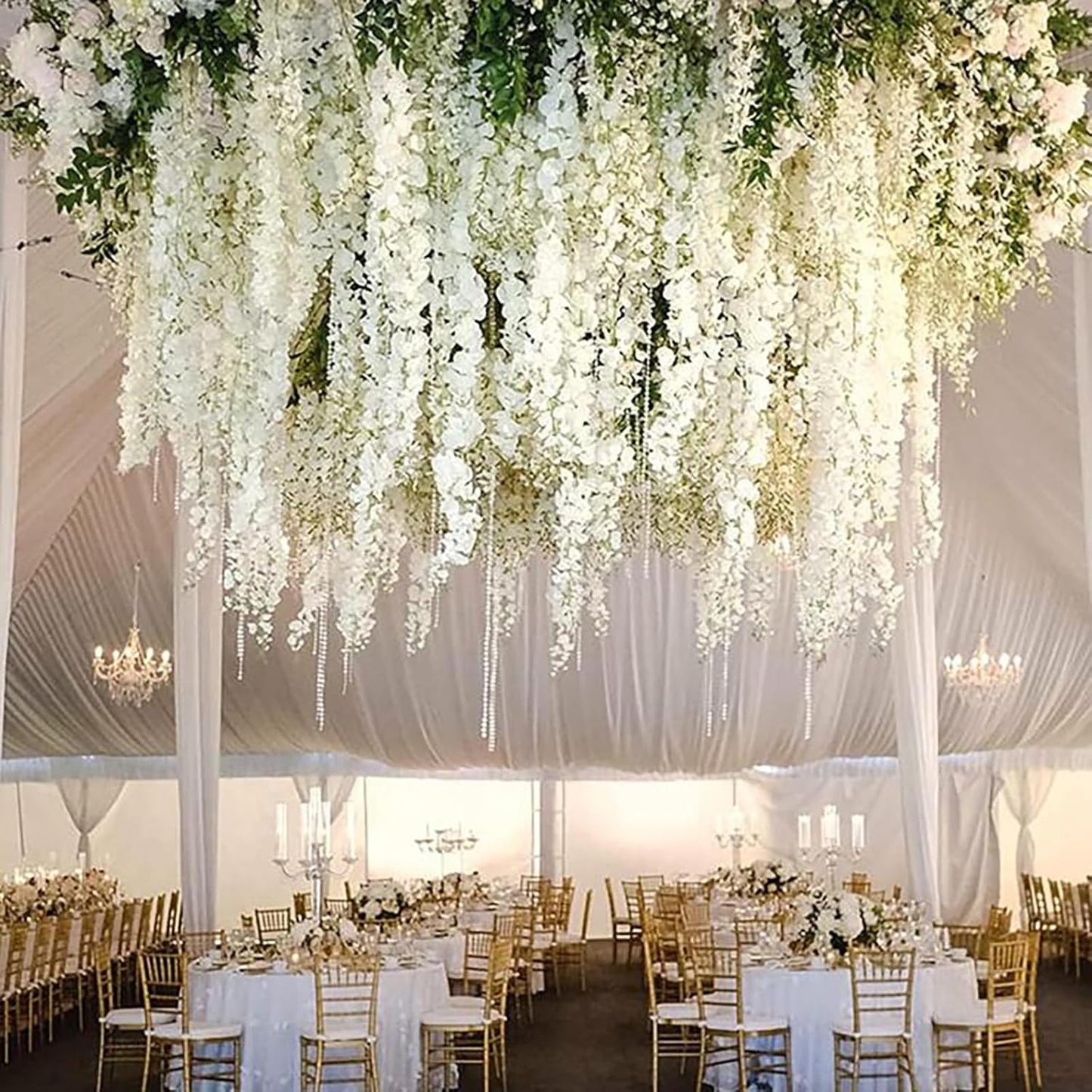 12 Pack White Green Wisteria Hanging Flowers Garland, 3.77 Feet Artificial Flower Vines, Fake Wisteria, Artificial Vines Hanging Garland for Backdrop Outdoor Yard Garden Decor