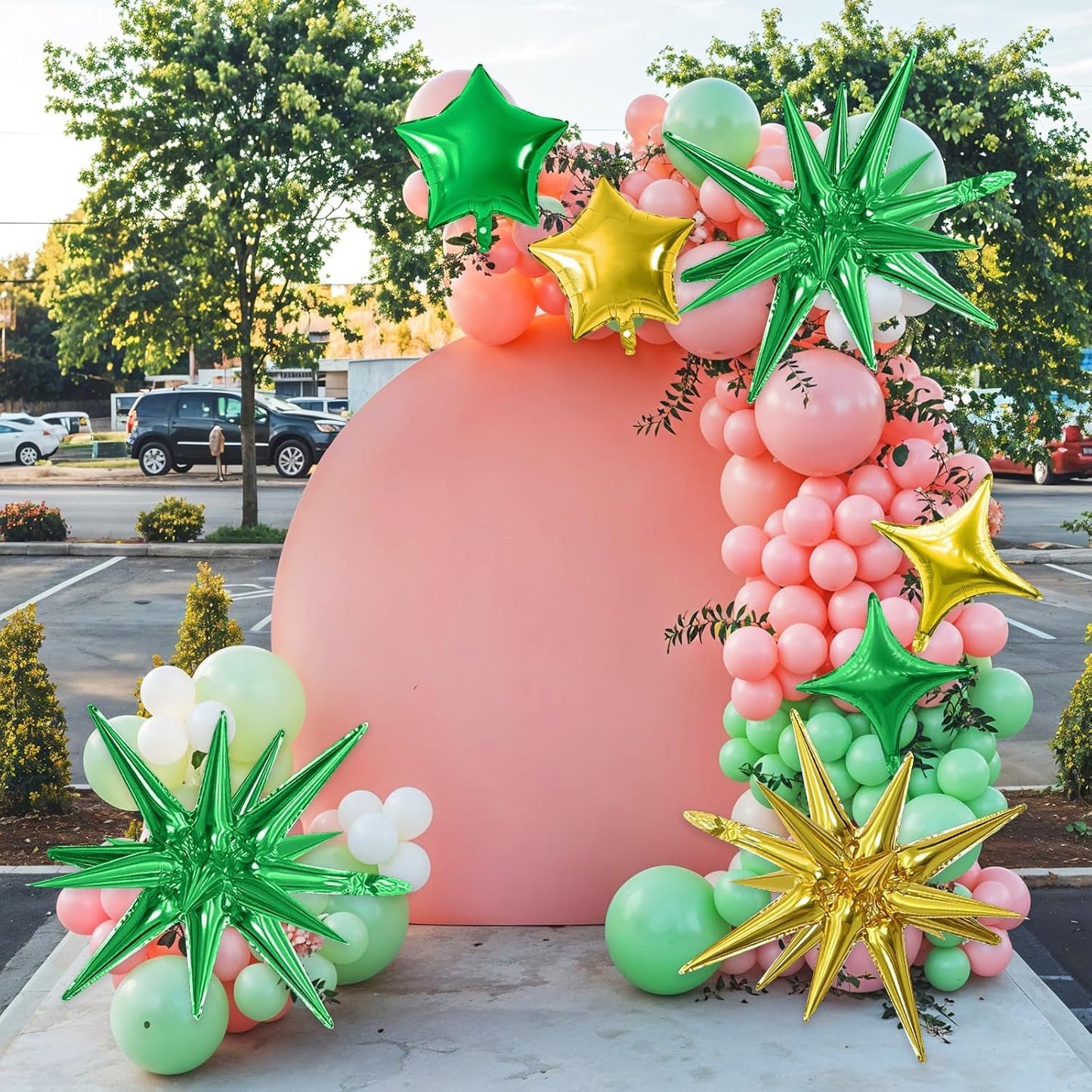 Gold Green Star Balloon,16Pcs Star Foil Balloons Set with 22Inch Explosion Spike Cone Balloons and 10Inch Quadrangle Helium Balloon for Birthday Wedding Baby Shower Party Decorations