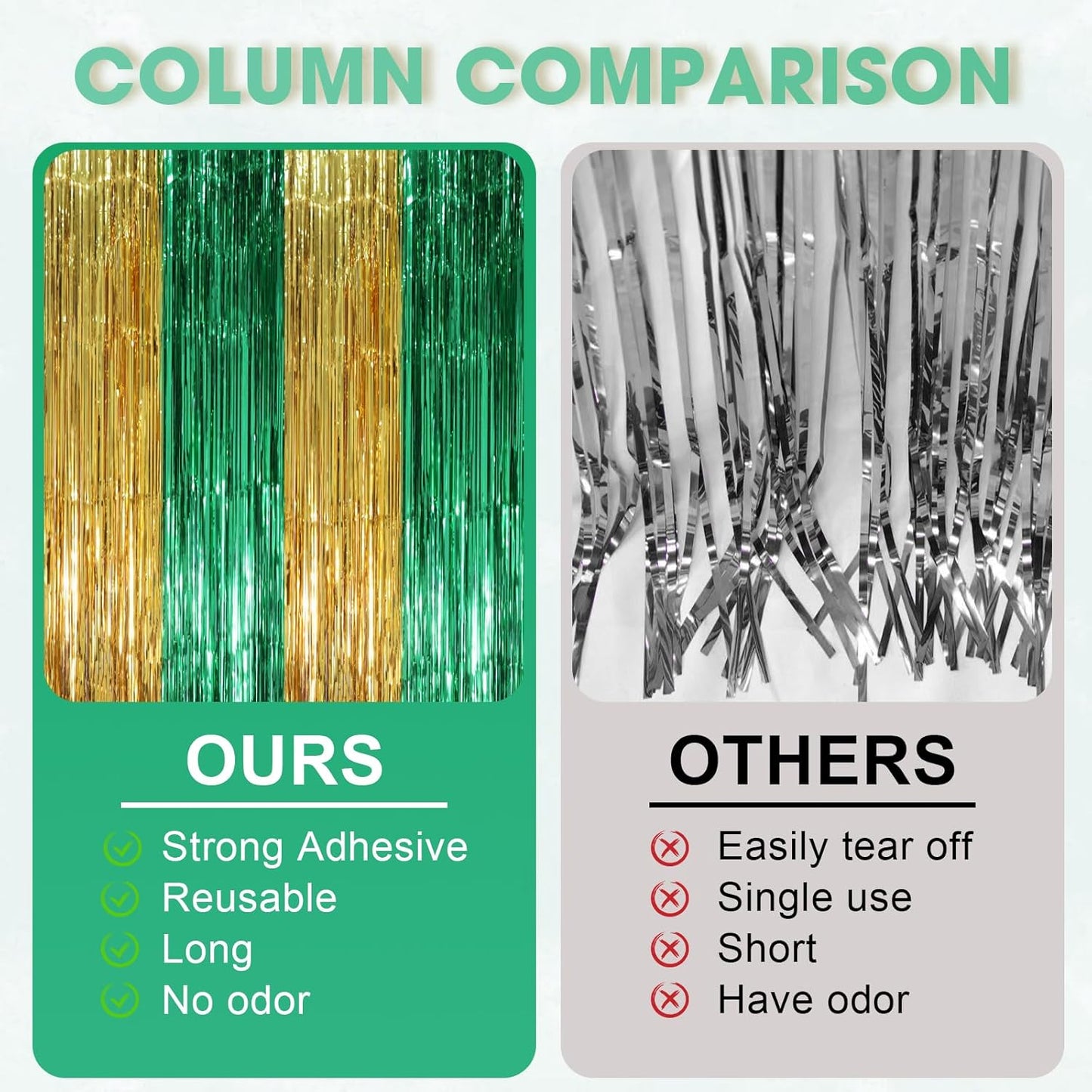 2 Pack Green and Gold Foil Fringe Backdrop Curtains, Tinsel Streamers Party Decorations, Fringe Backdrop, Door Shimmer for Graduation or Birthday Party