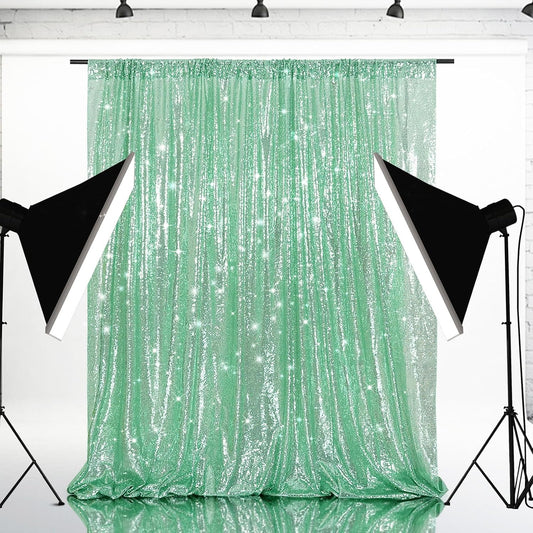 Eternal Beauty Mint Green Sequin Backdrop, 8x10 Ft Glitter Background Curtains for Shimmer Photography Party Wedding Birthday Back Drop Decor