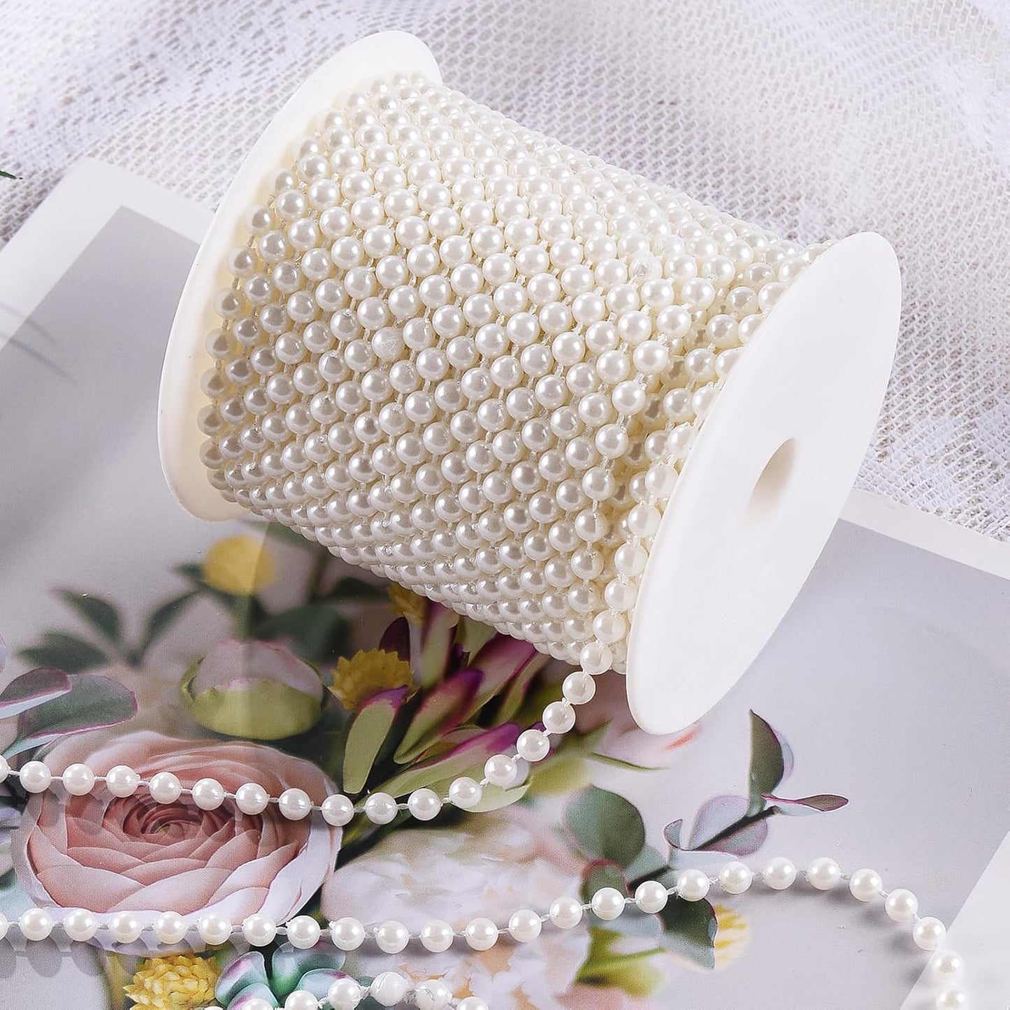 5mm Pearl Beads 66 Feet Pearls String Garland Roll Strand Artificial Beads Chain for Wedding Centerpiece Backdrop Christmas Tree Decoration DIY, Ivory